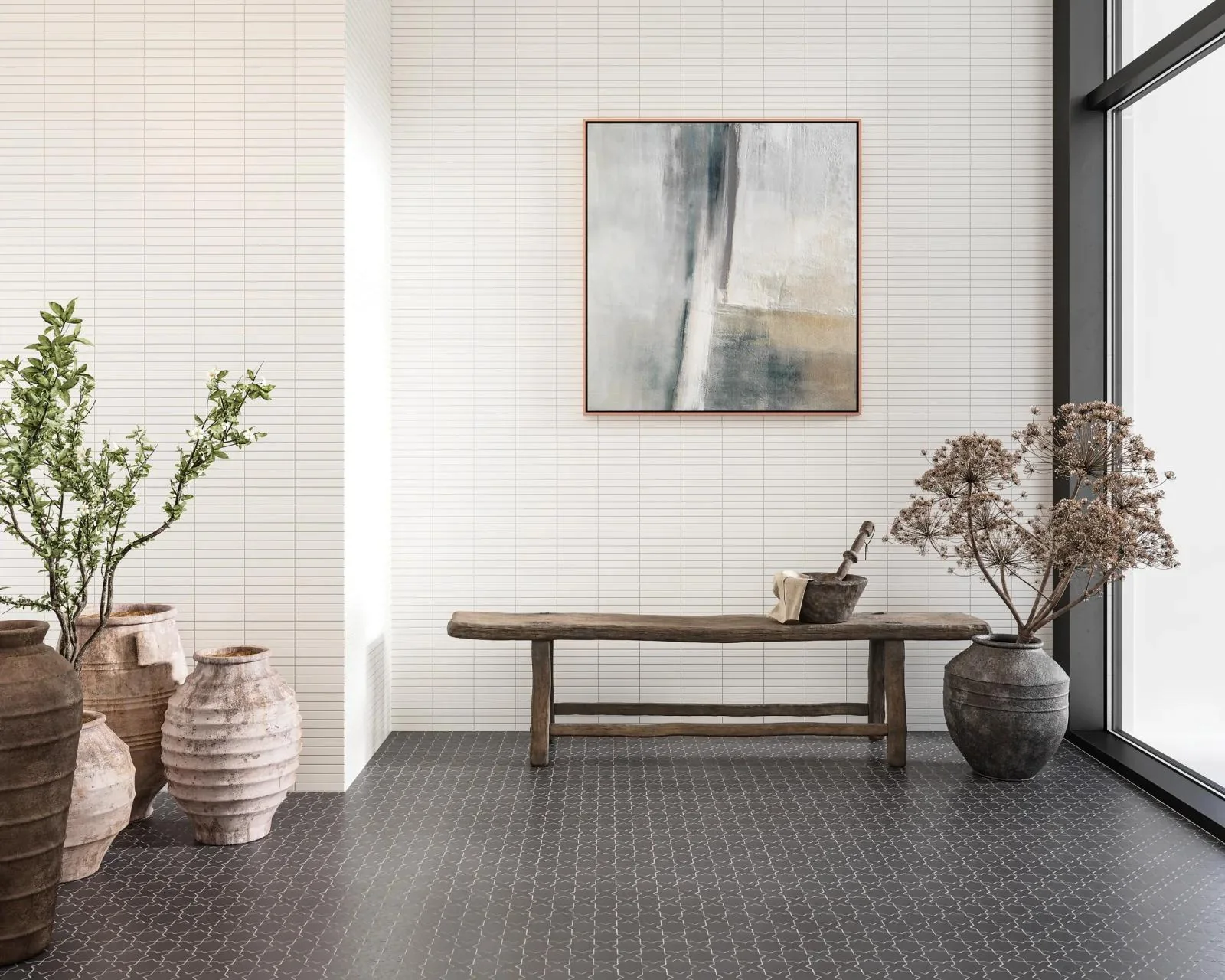 Le Café Cross & Star Glazed Porcelain Mosaic 12X12 Black Matte - Image 2