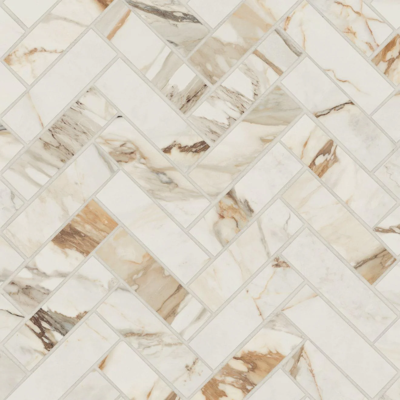 Magnifica Era Luxury 1X4 Herringbone Mosaic Satin 12X12 Calacatta Borghini