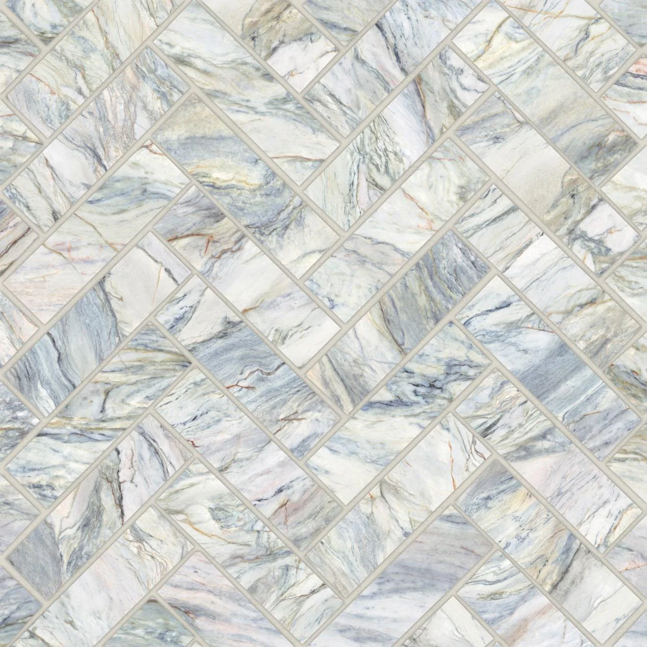 Magnifica Era Luxury 1X4 Herringbone Mosaic Satin 12X12 Fusion