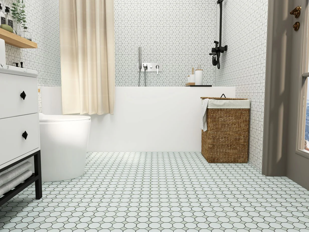 Metro 2X2 Octagon 12X12 White With Grey Dot Matte - Image 2