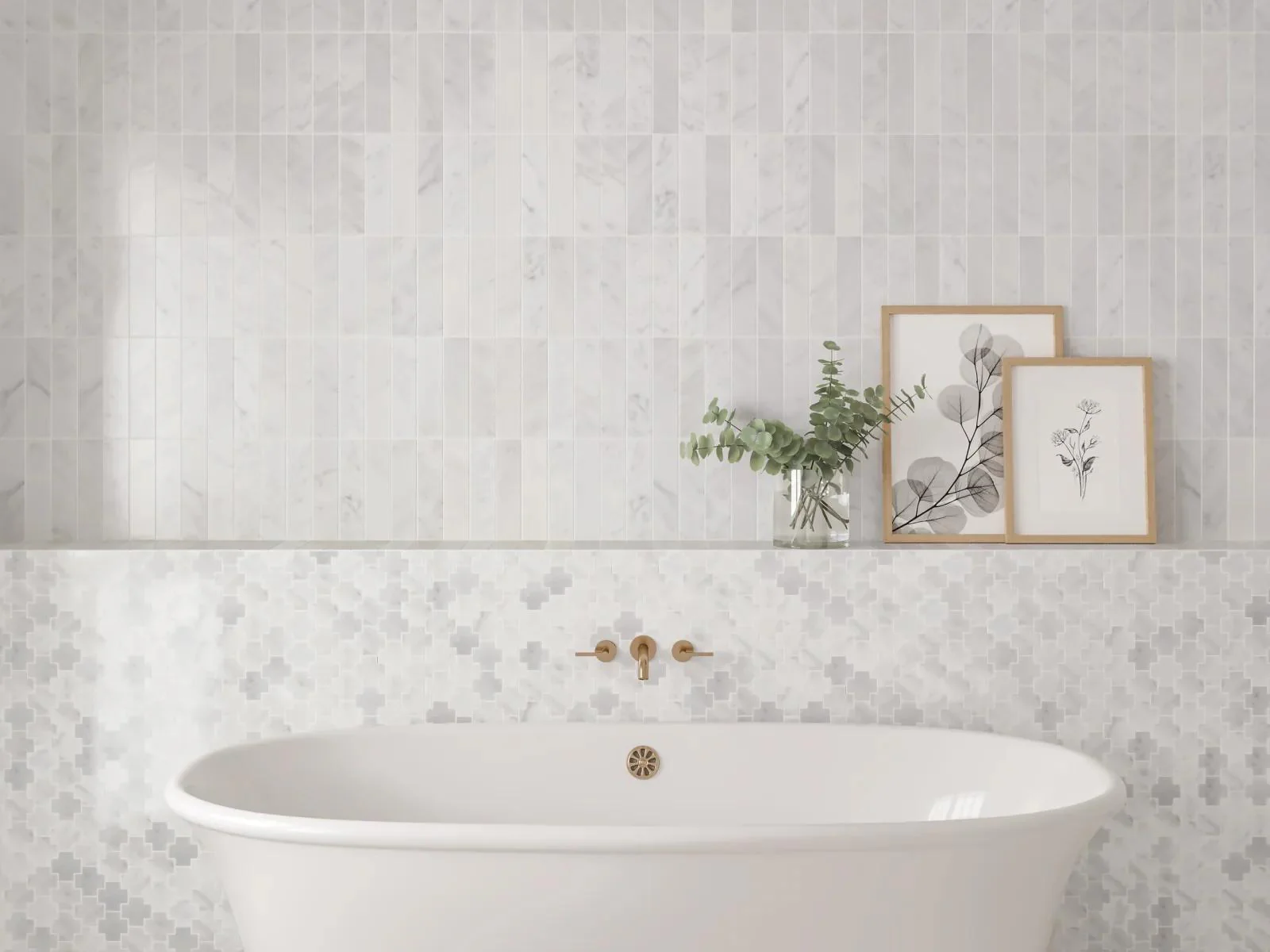 Monet Stone Mosaic 10-7/8X12-1/8 Oriental White Honed - Image 2