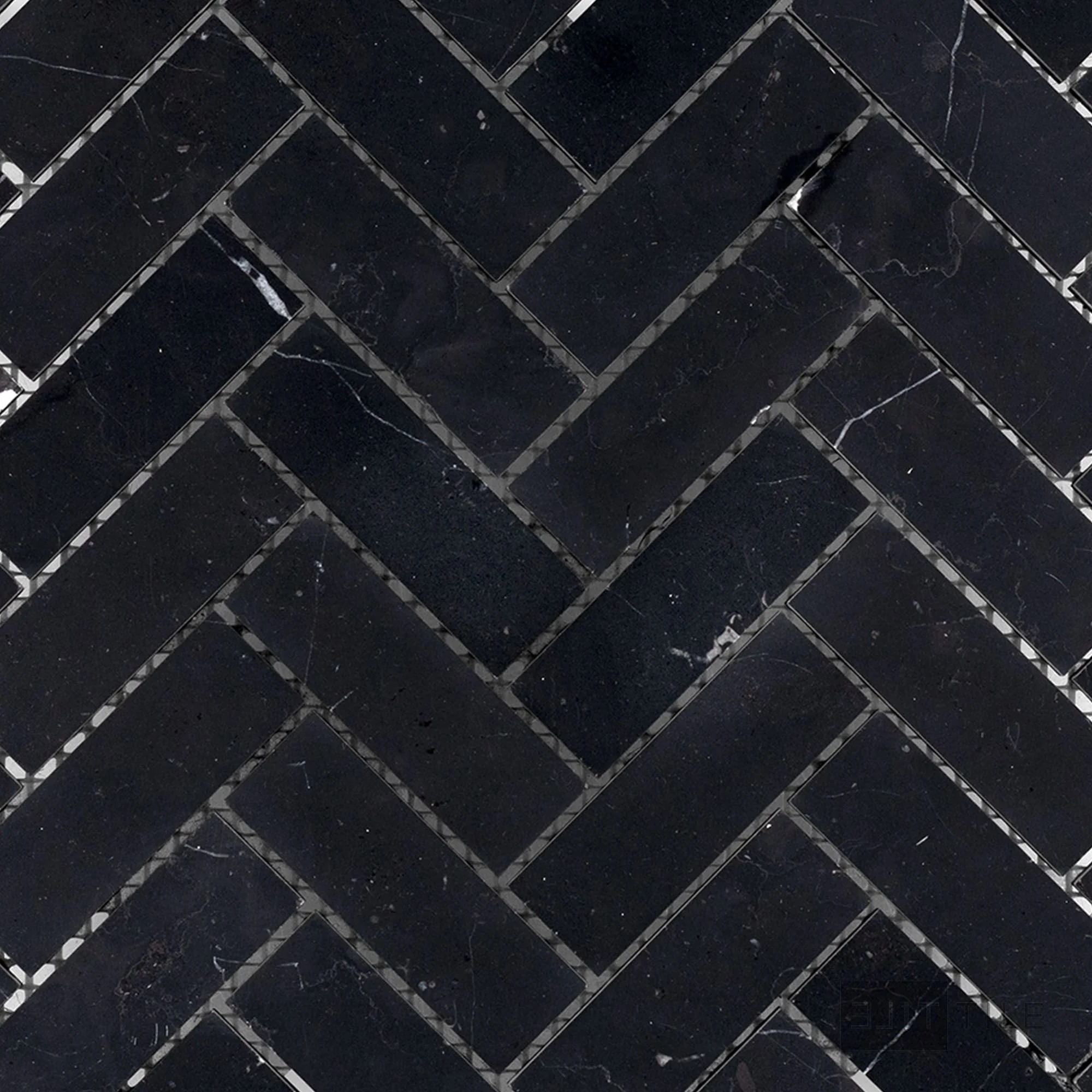 Negro Marquina Marble 1X3 Herringbone Honed Mosaic