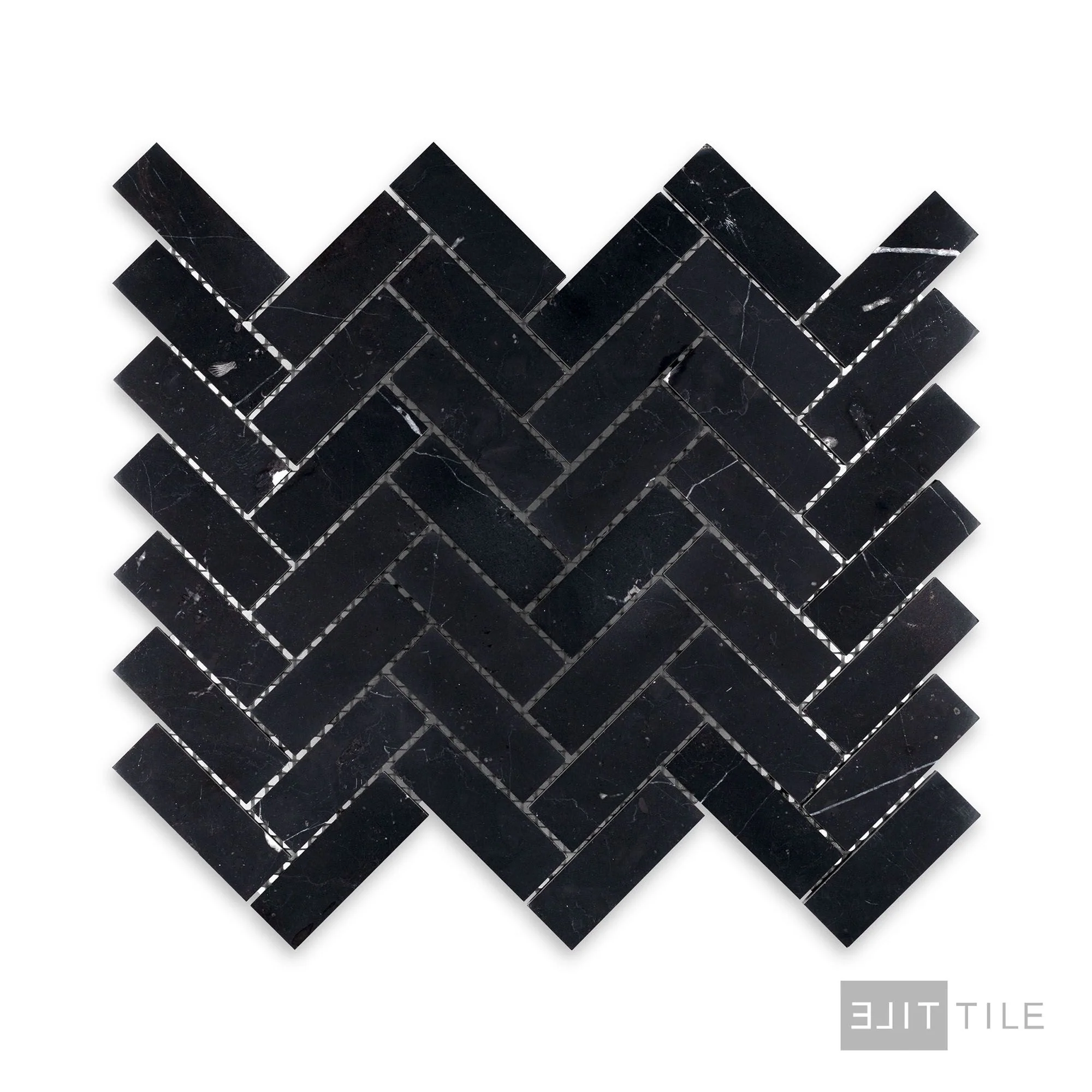 Negro Marquina Marble 1X3 Herringbone Honed Mosaic - Image 2