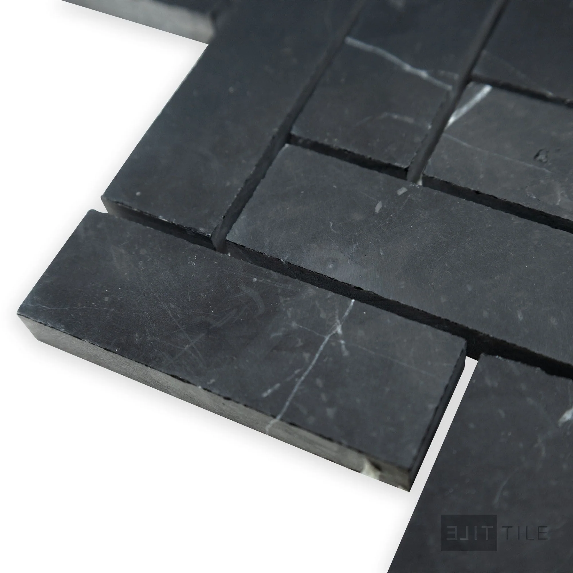 Negro Marquina Marble 1X3 Herringbone Honed Mosaic - Image 3