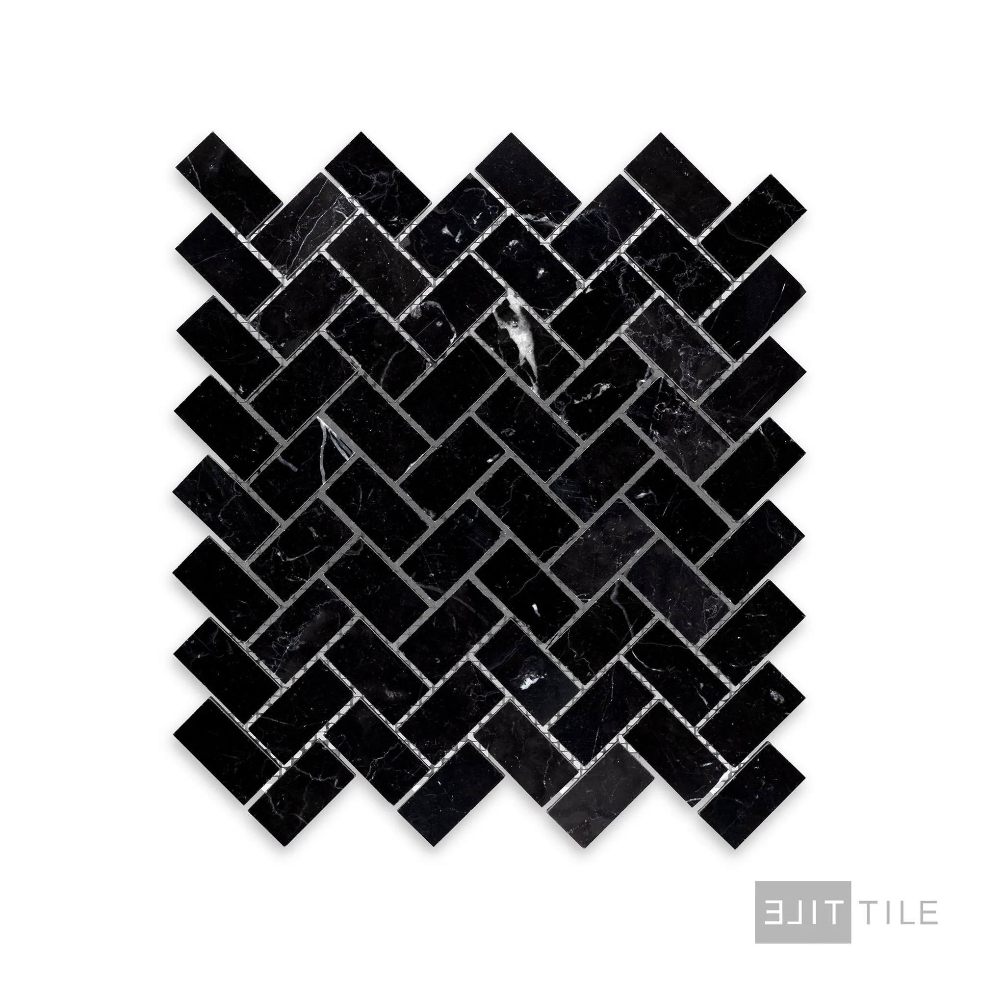 Negro Marquina Marble 1X2 Herringbone Honed Mosaic - Image 2
