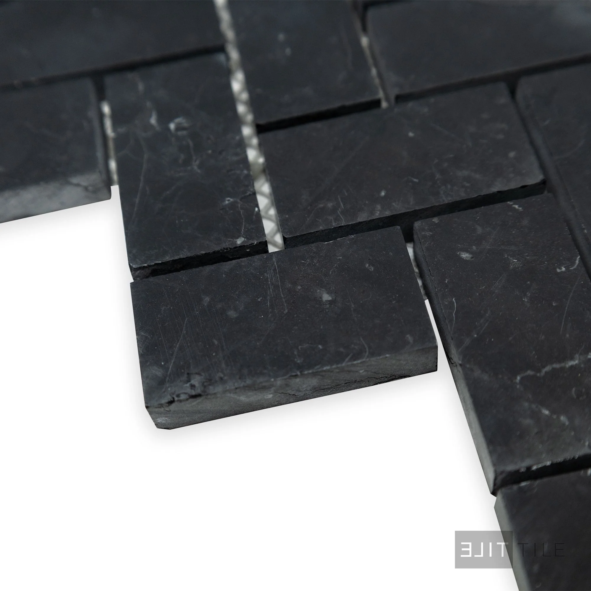 Negro Marquina Marble 1X2 Herringbone Honed Mosaic - Image 3