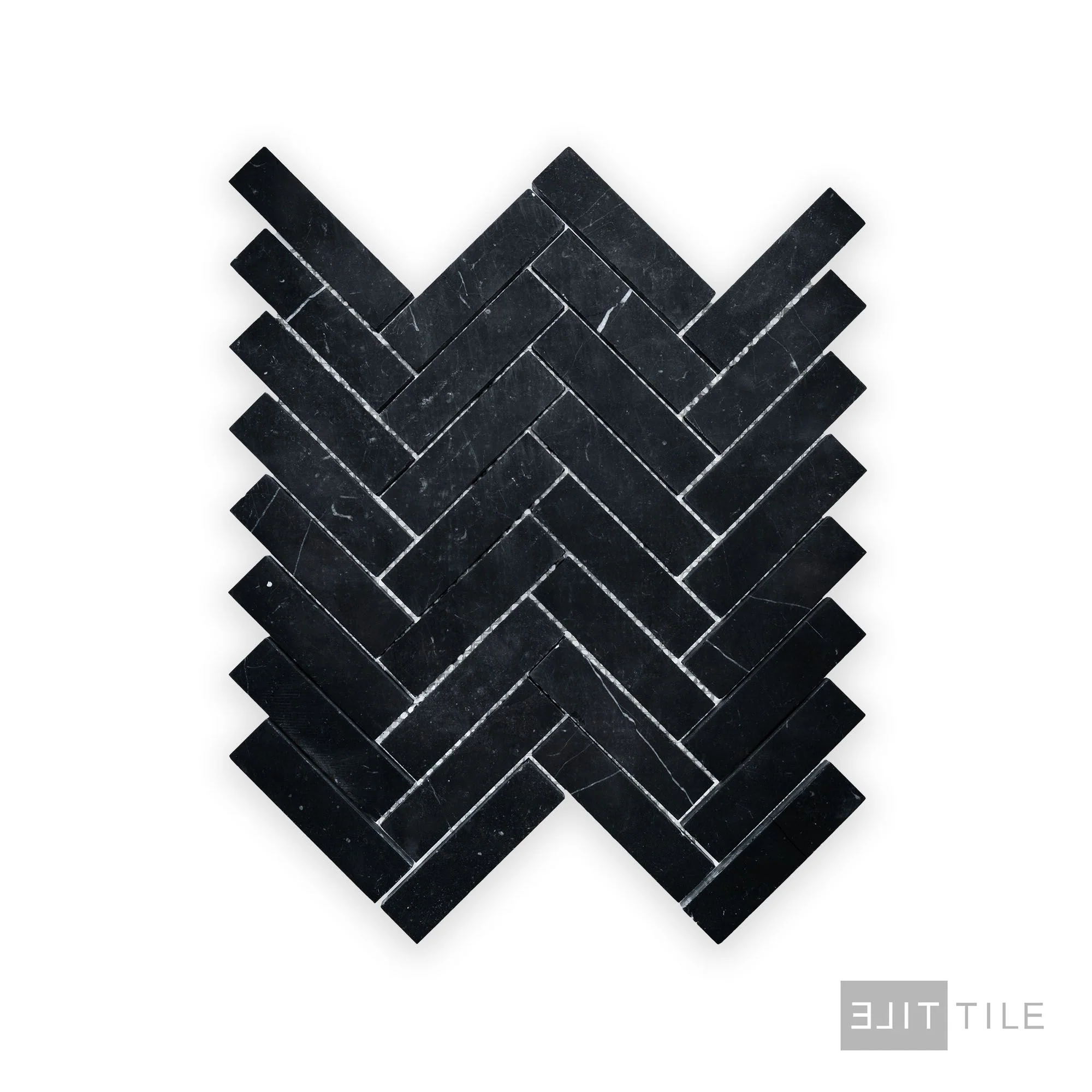 Negro Marquina Marble 1X4 Herringbone Honed Mosaic - Image 2