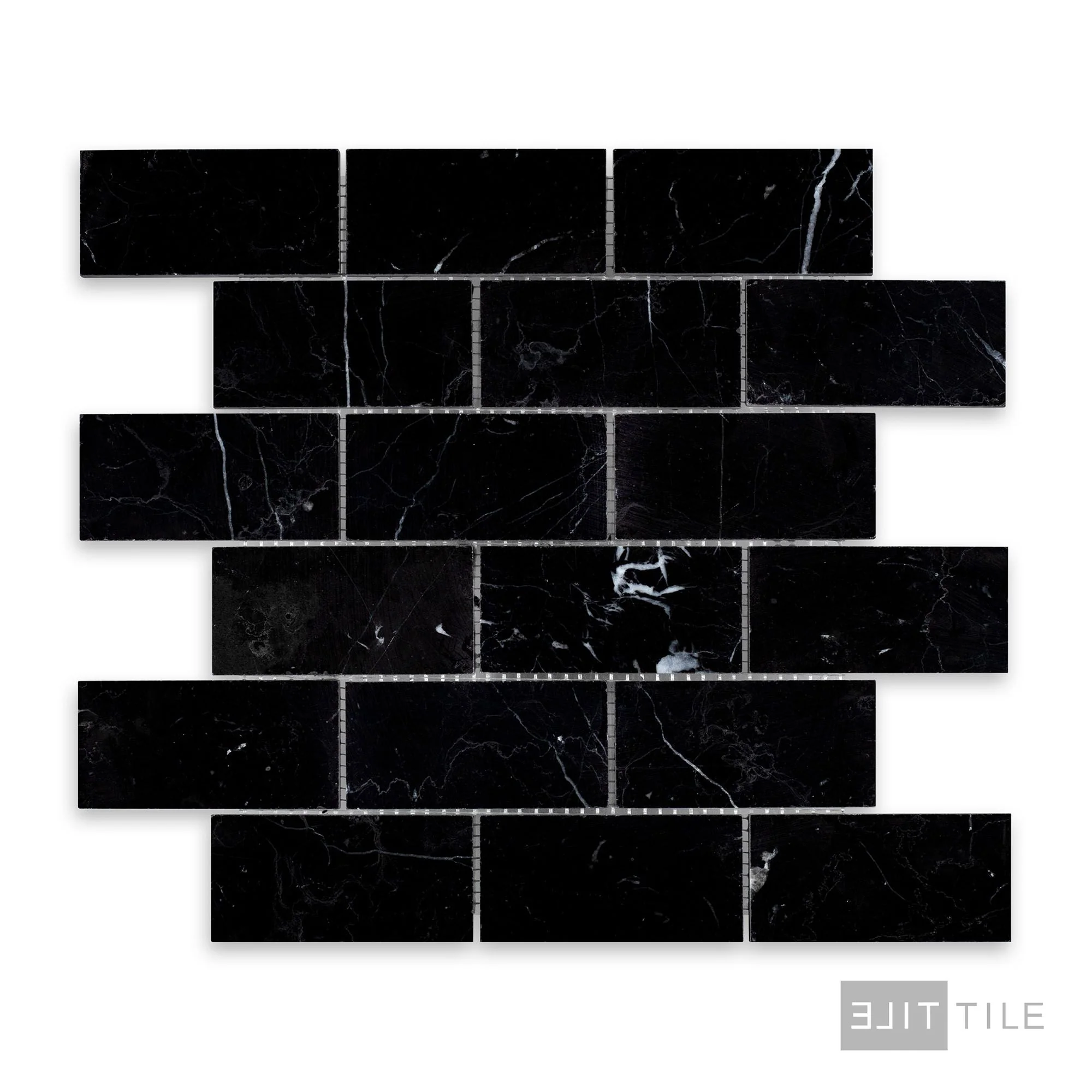 Negro Marquina Marble 2X4 Brick Honed Mosaic - Image 2