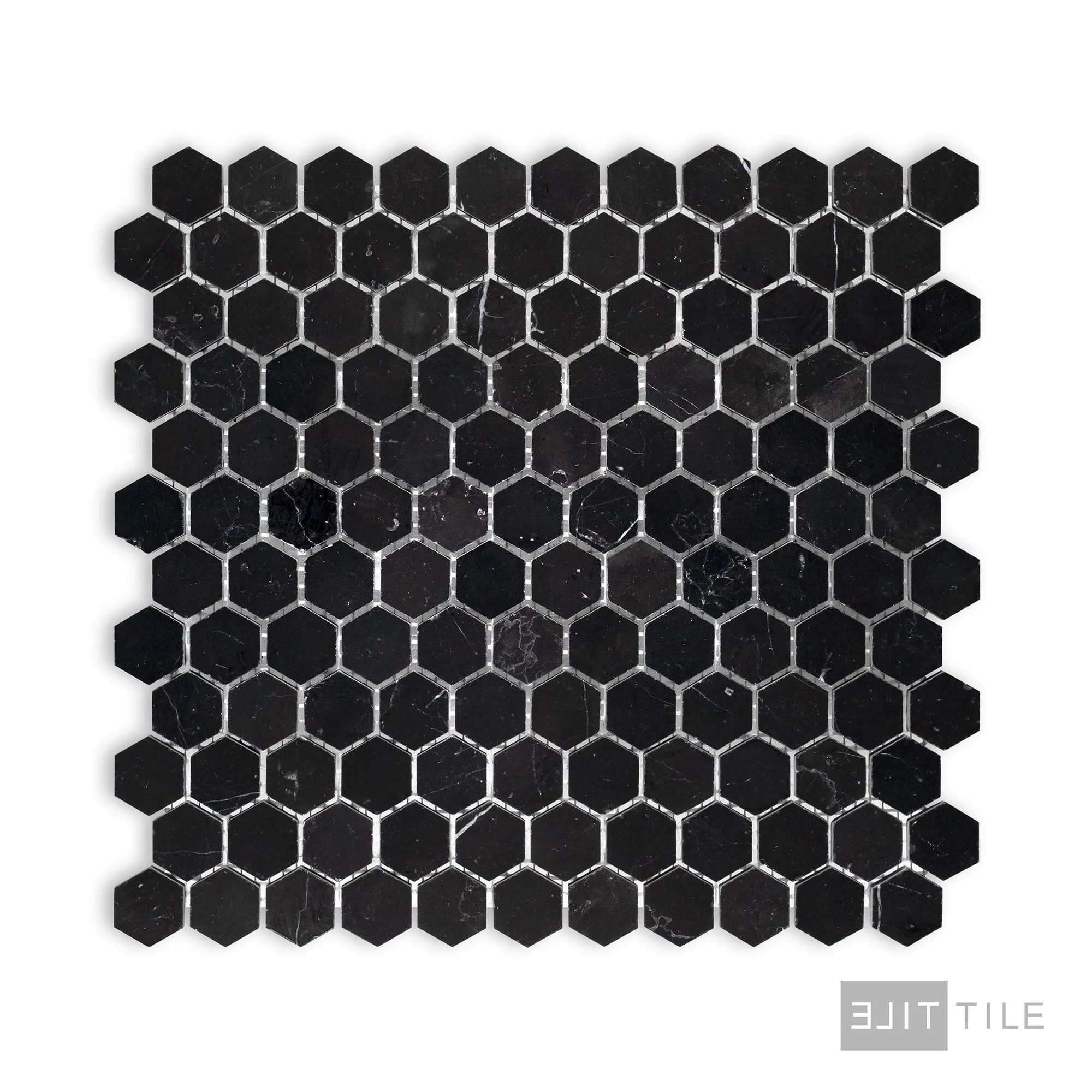 Negro Marquina Marble 1" Hexagon Honed Mosaic - Image 2