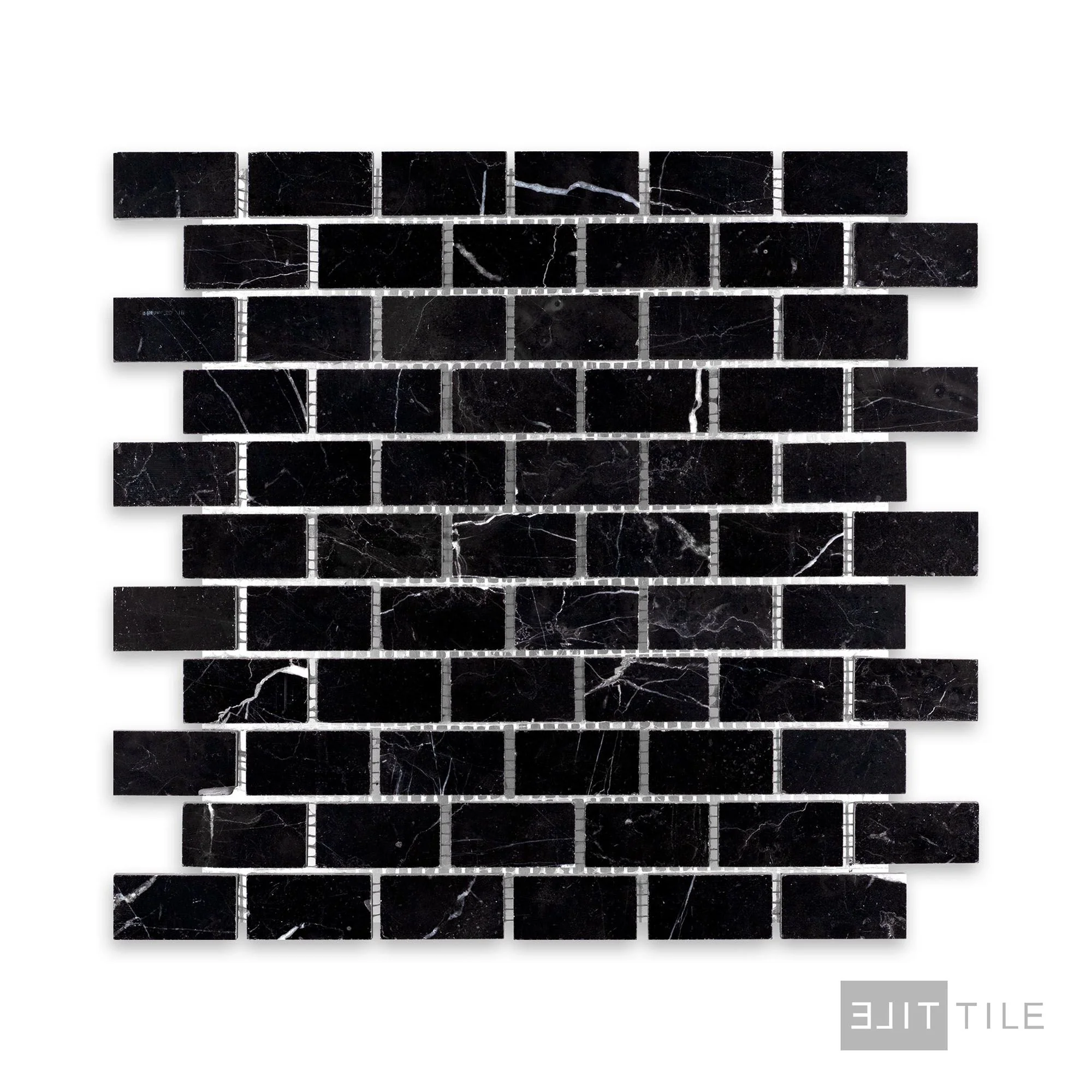 Negro Marquina Marble 1X2 Brick Honed Mosaic - Image 2