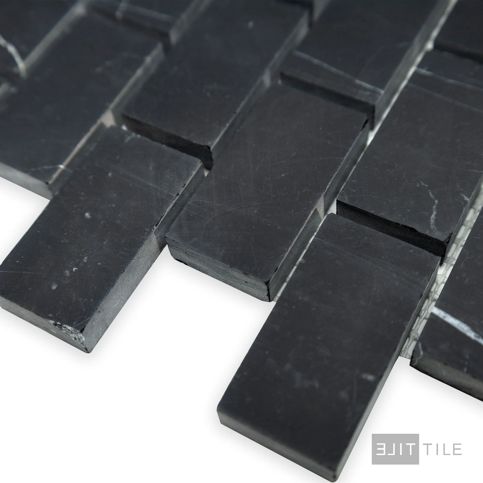 Negro Marquina Marble 1X2 Brick Honed Mosaic - Image 3