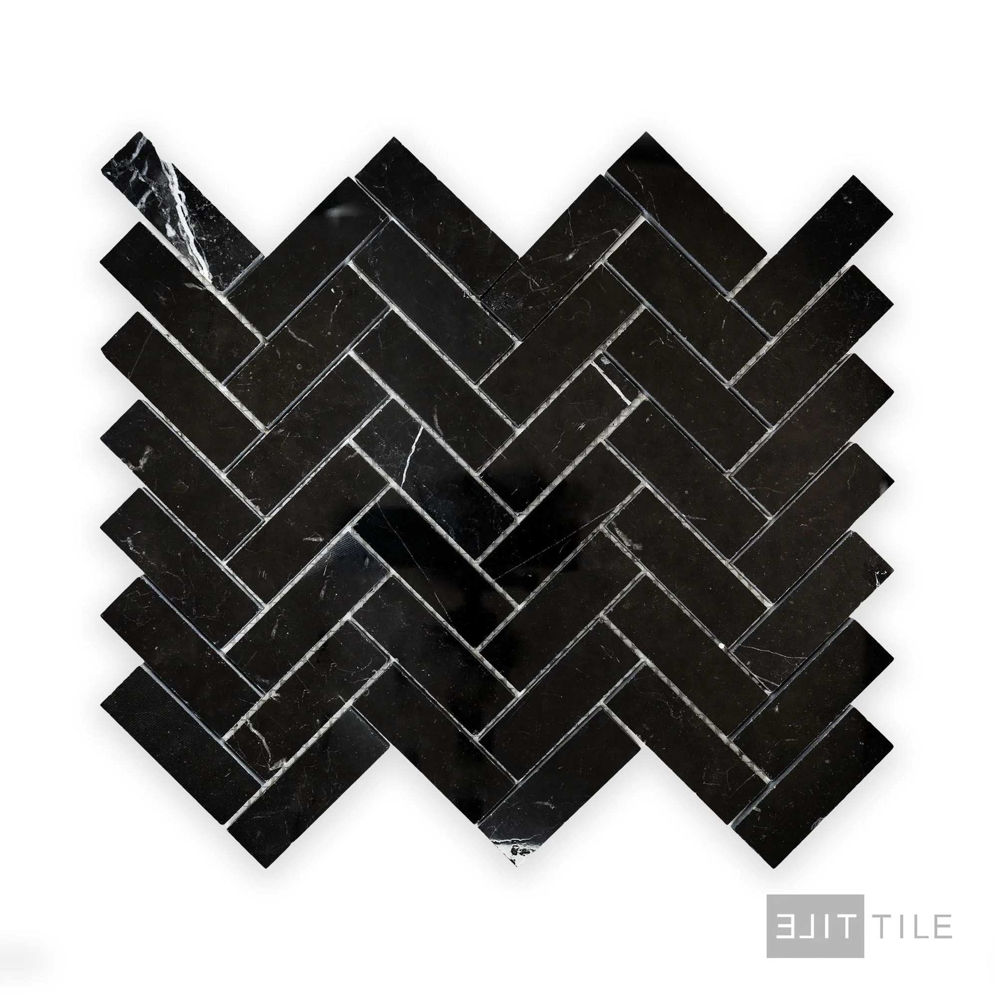 Negro Marquina Marble 1X3 Herringbone Polished Mosaic - Image 2