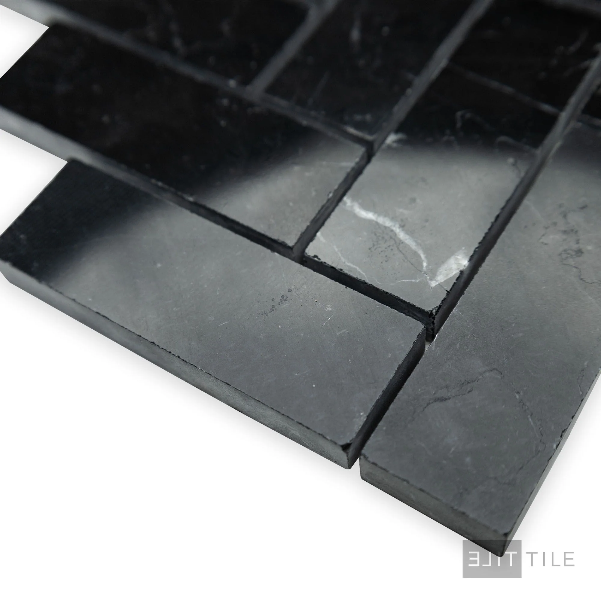 Negro Marquina Marble 1X3 Herringbone Polished Mosaic - Image 3