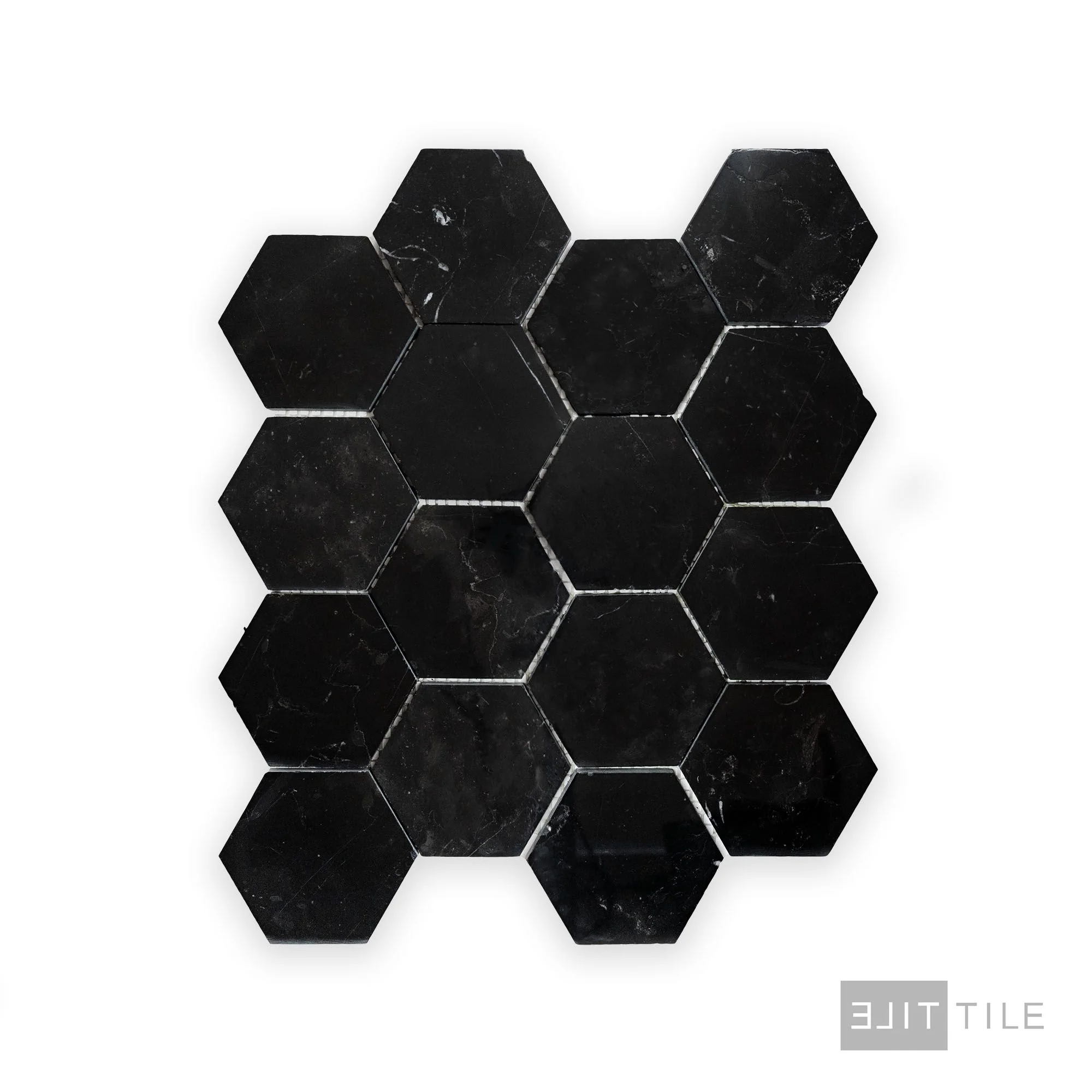 Negro Marquina Marble 3" Hexagon Polished Mosaic - Image 2