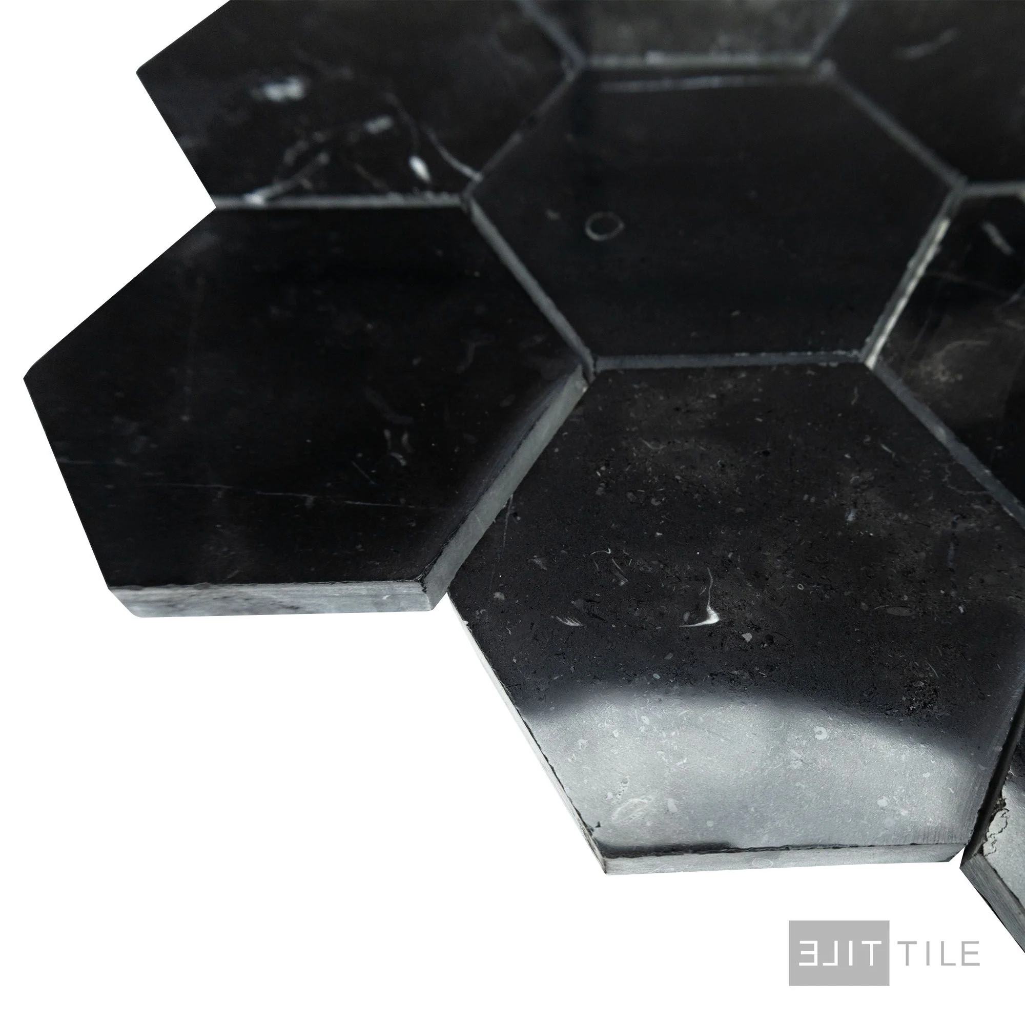 Negro Marquina Marble 3" Hexagon Polished Mosaic - Image 3