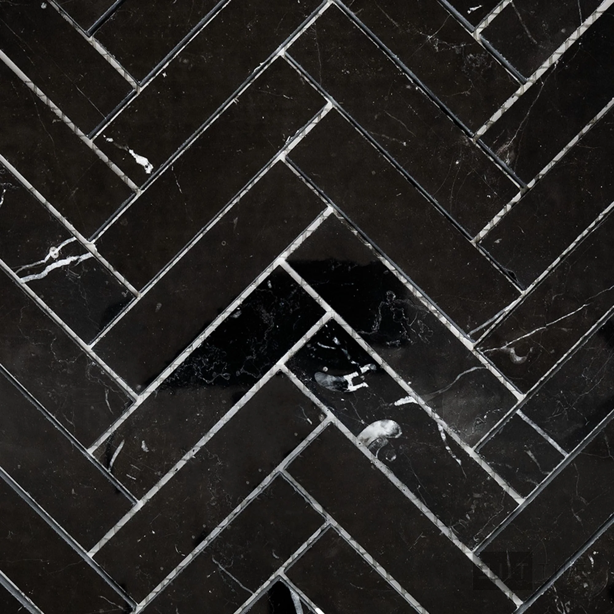 Negro Marquina Marble 1X4 Herringbone Polished Mosaic
