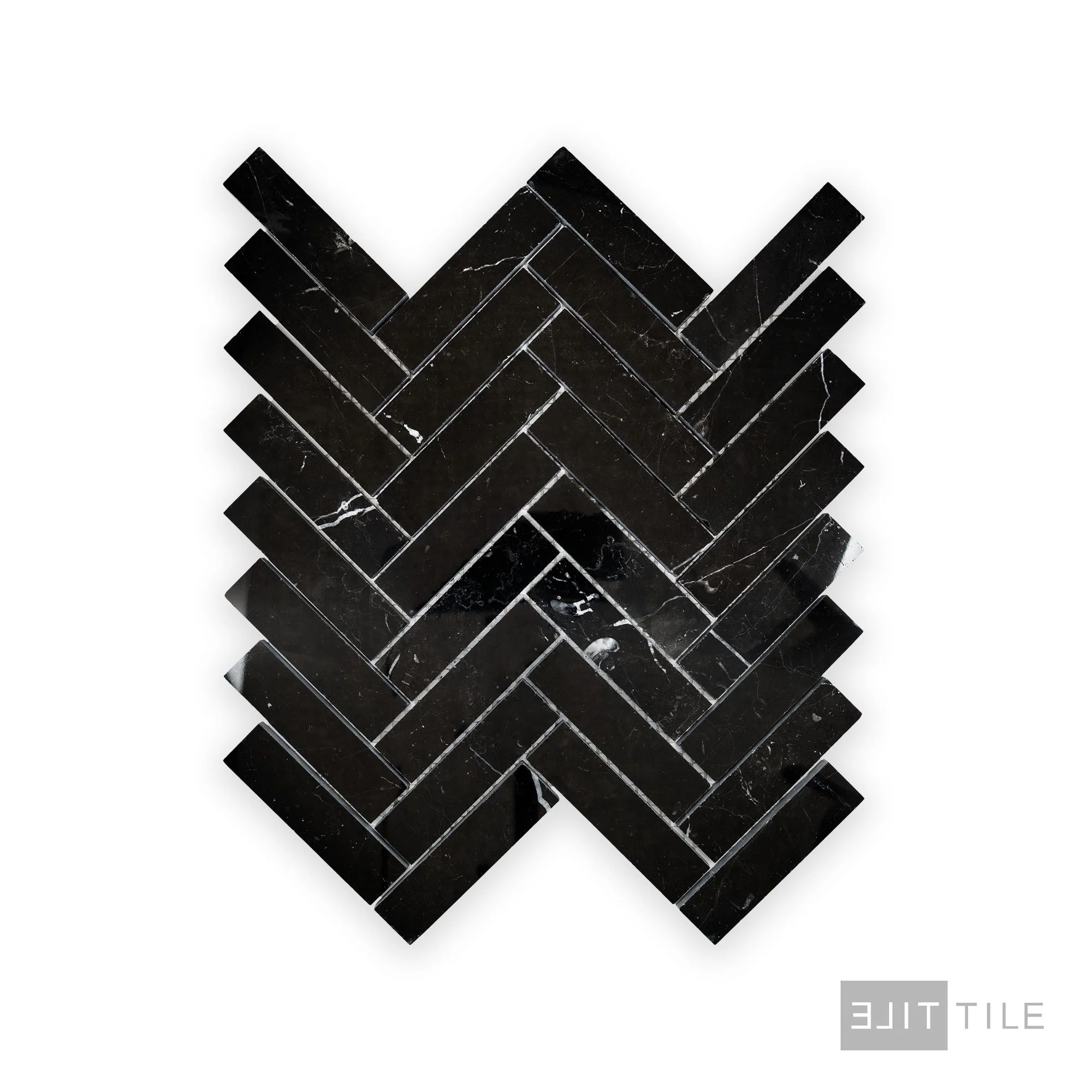 Negro Marquina Marble 1X4 Herringbone Polished Mosaic - Image 2