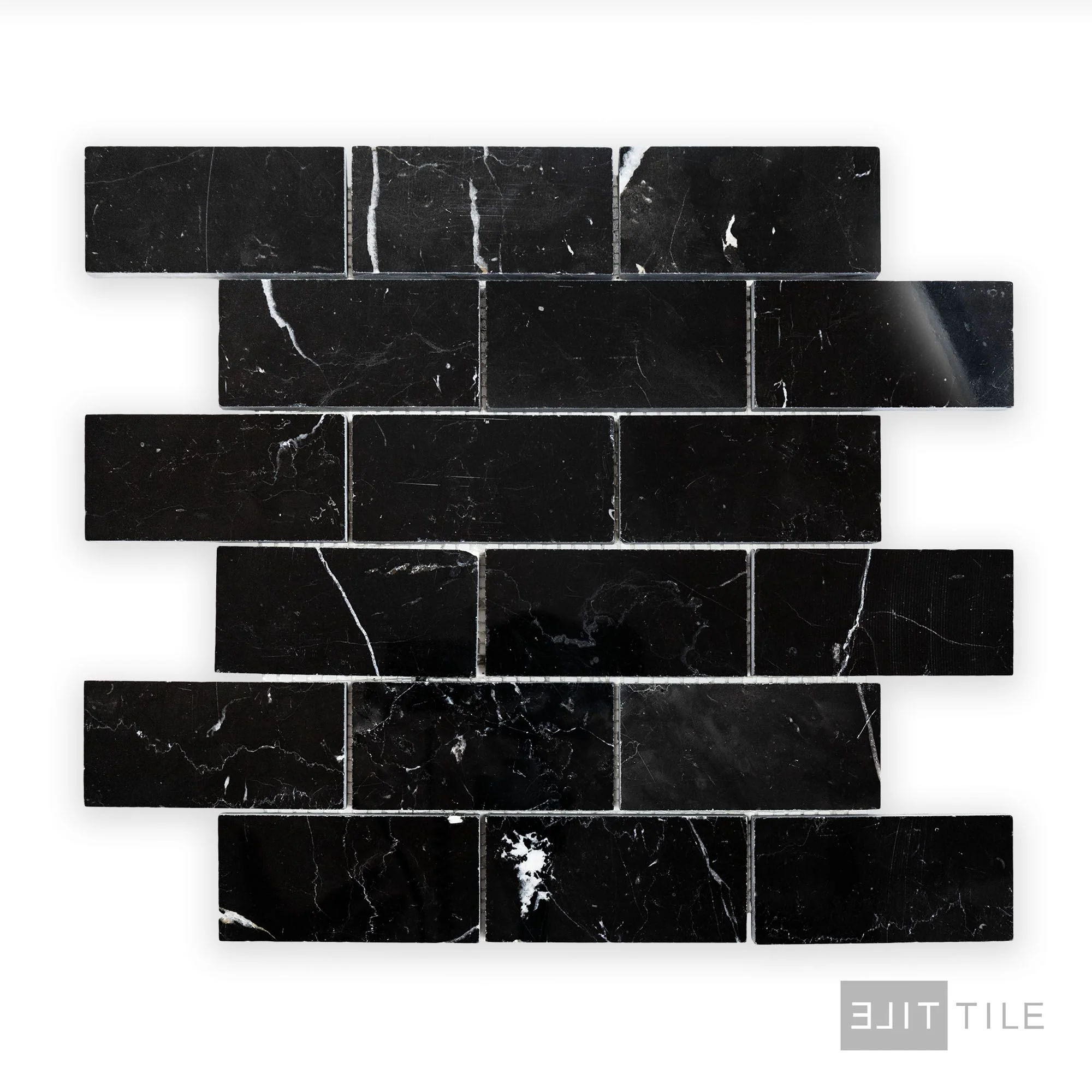 Negro Marquina Marble 2X4 Brick Polished Mosaic - Image 2