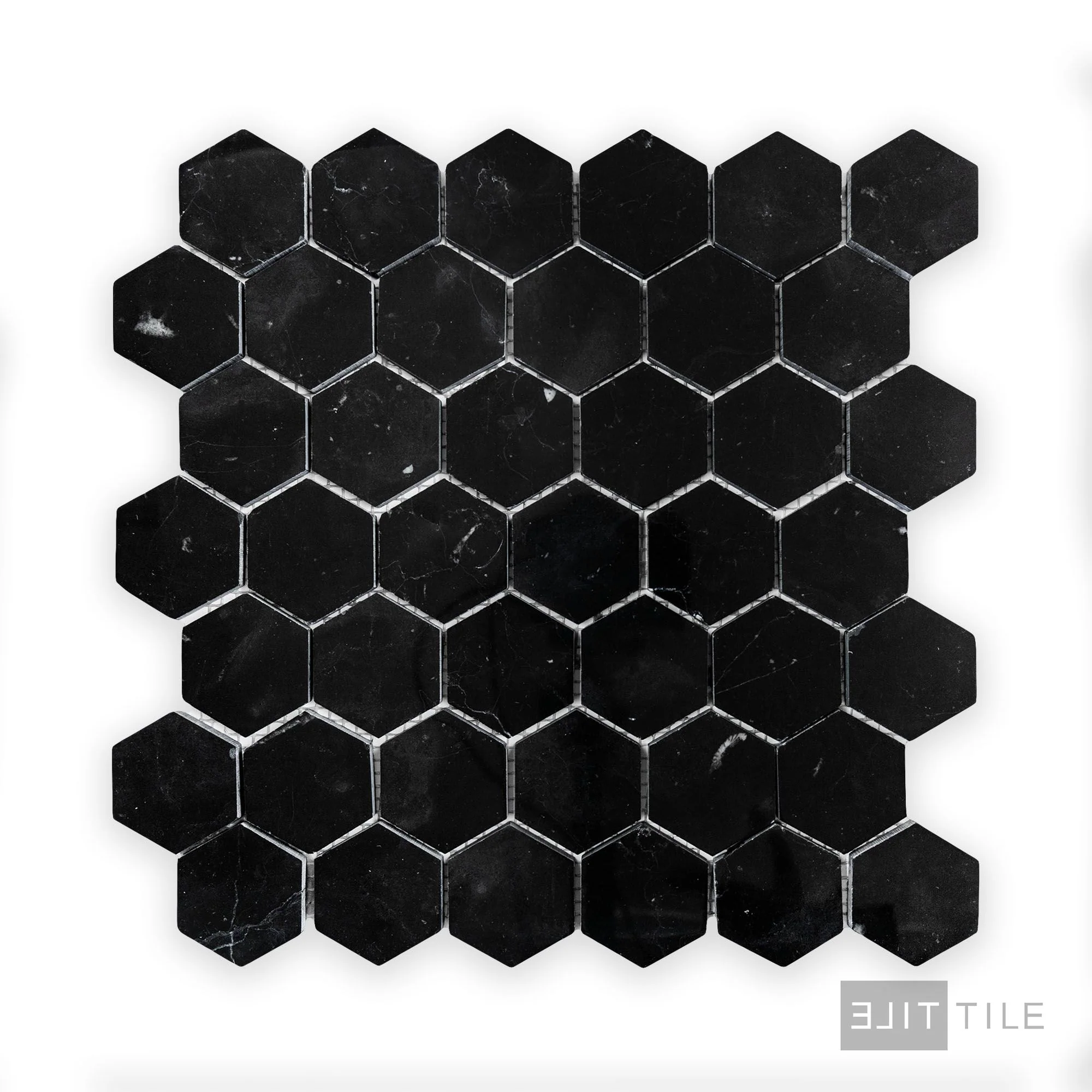 Negro Marquina Marble 2" Hexagon Polished Mosaic - Image 2