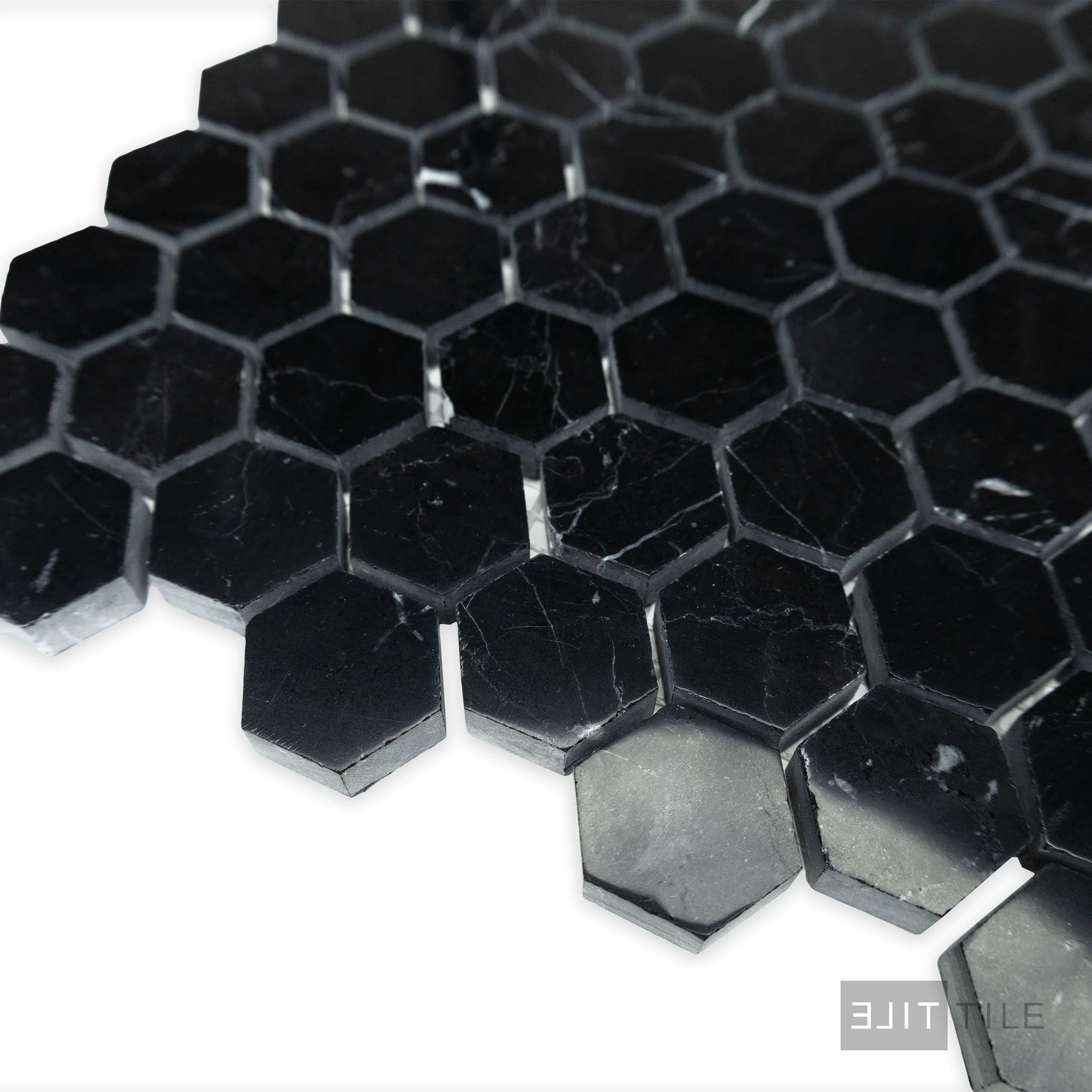 Negro Marquina Marble 1" Hexagon Polished Mosaic - Image 3