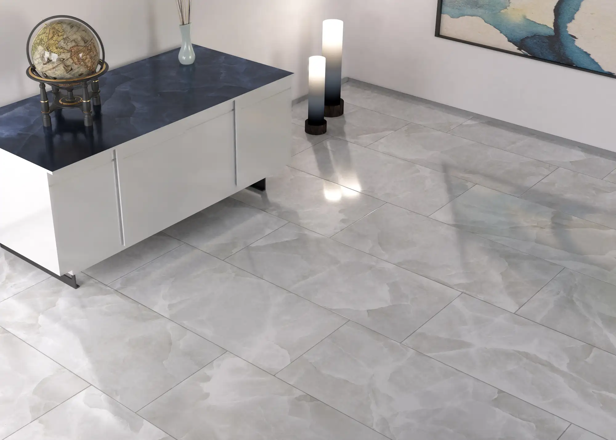 Onyx Porcelain Large Format Field Tile 24X48 White Polished - Image 2