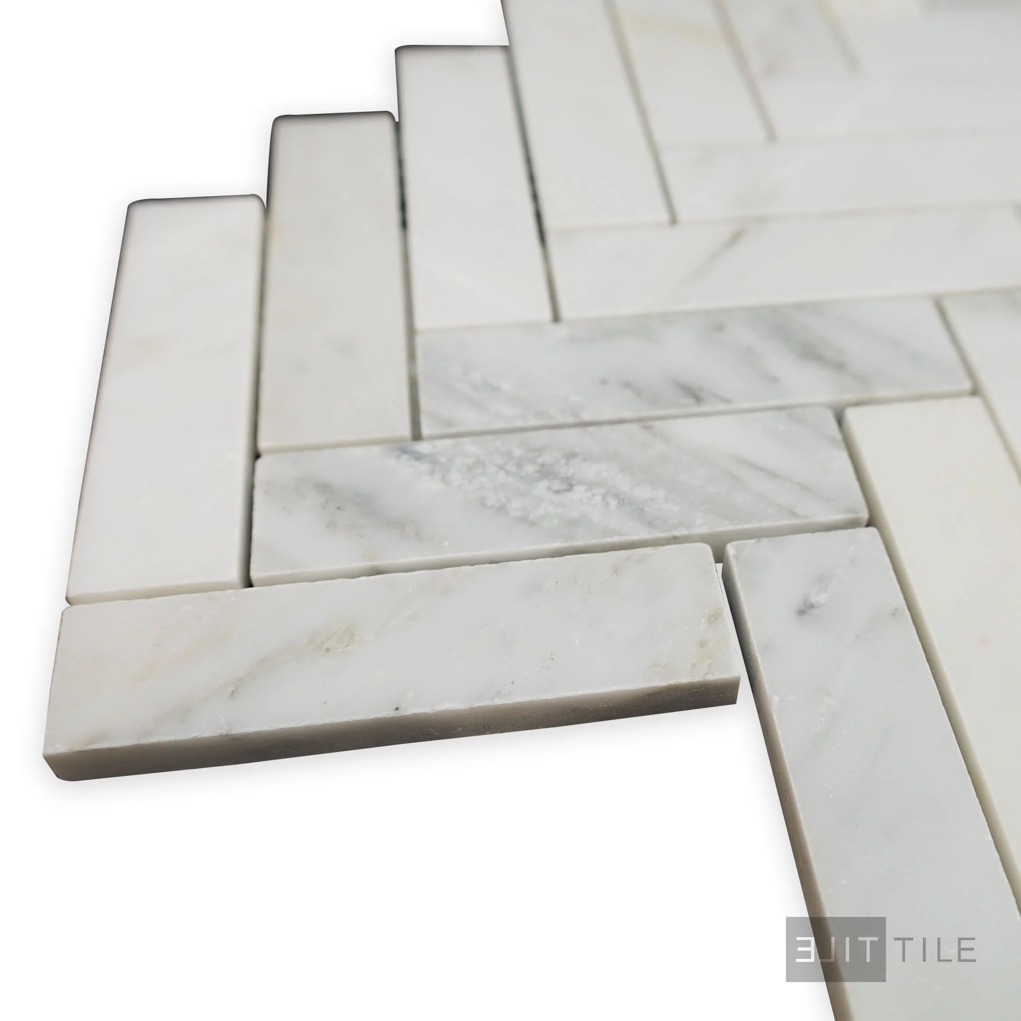 Oriental White Marble 1X4 Herringbone Honed Mosaic - Image 3