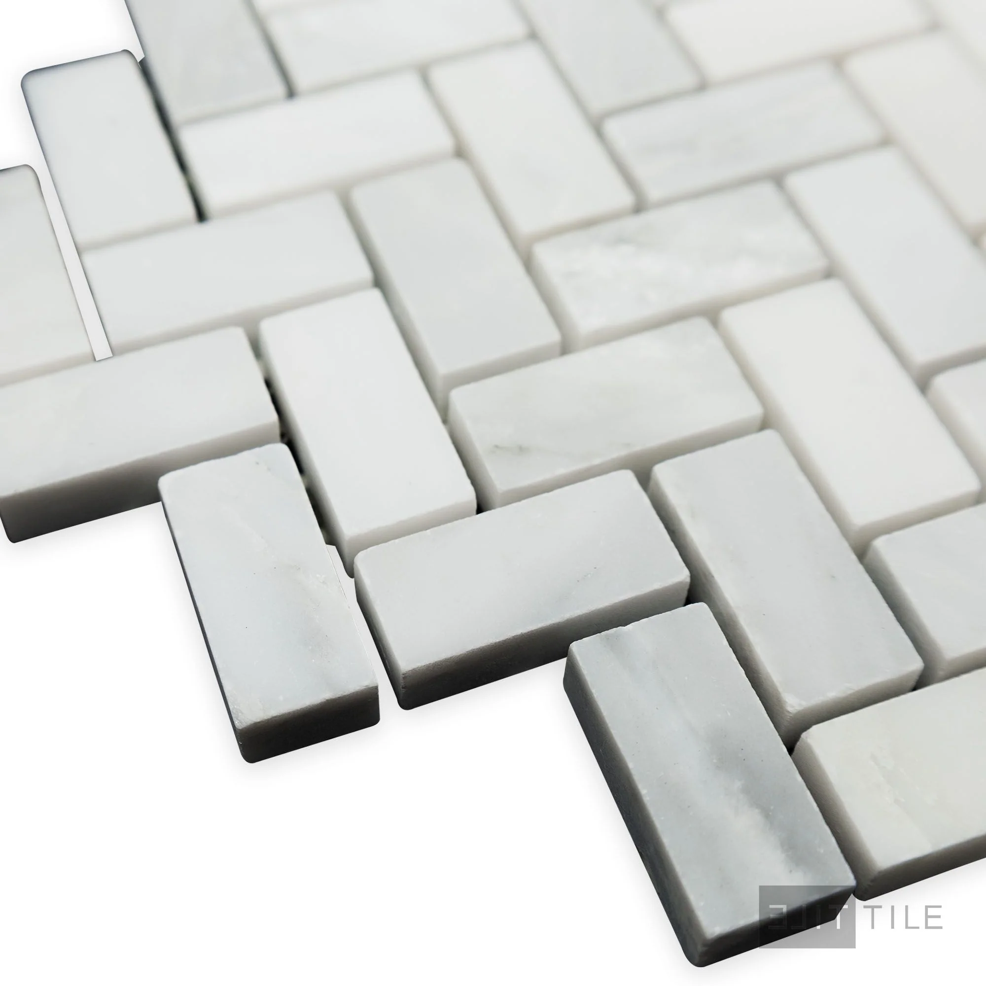 Oriental White Marble 5/8X1-1/4 Herringbone Honed Mosaic - Image 3
