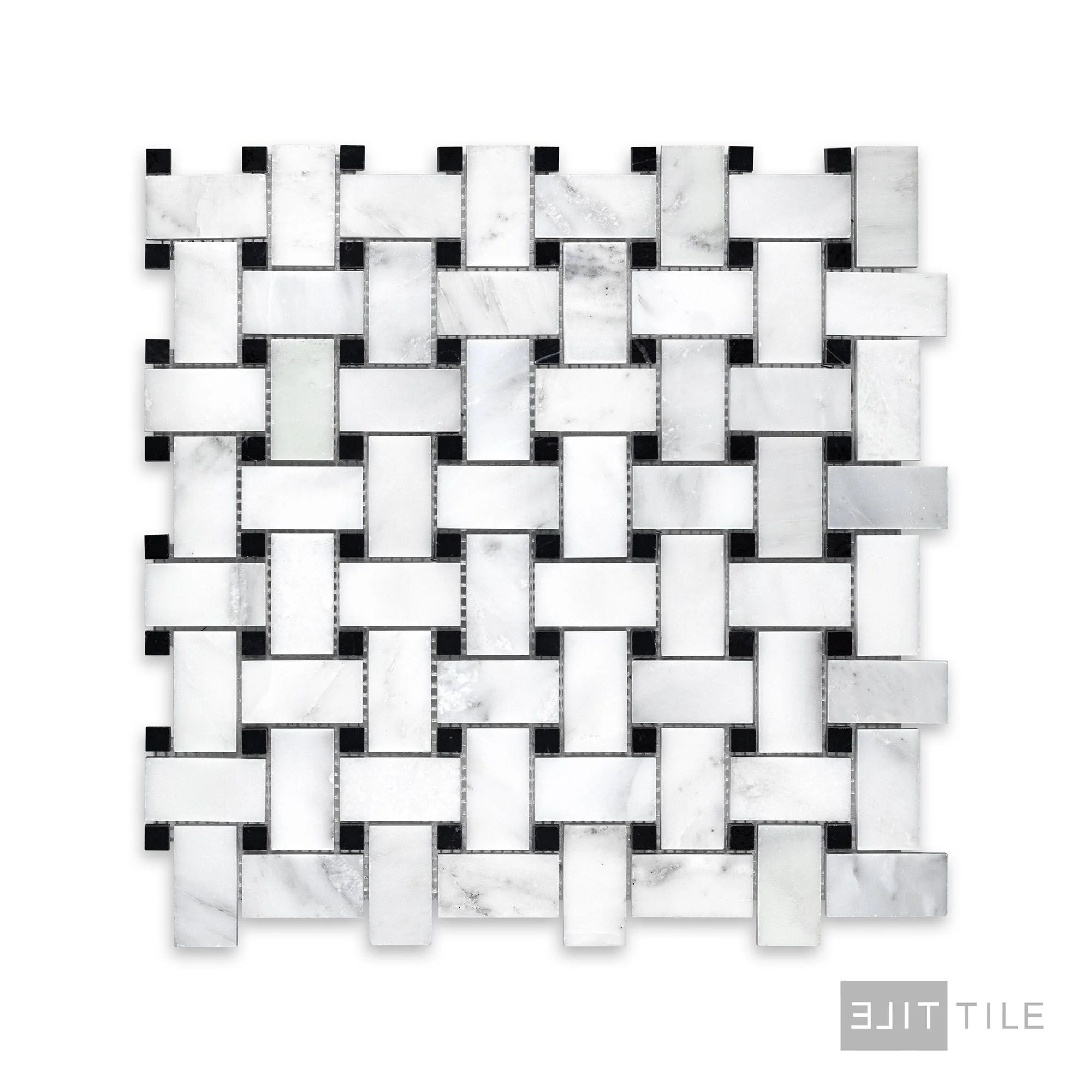 Oriental White Marble Basketweave W/ Black Dot Honed Mosaic - Image 2