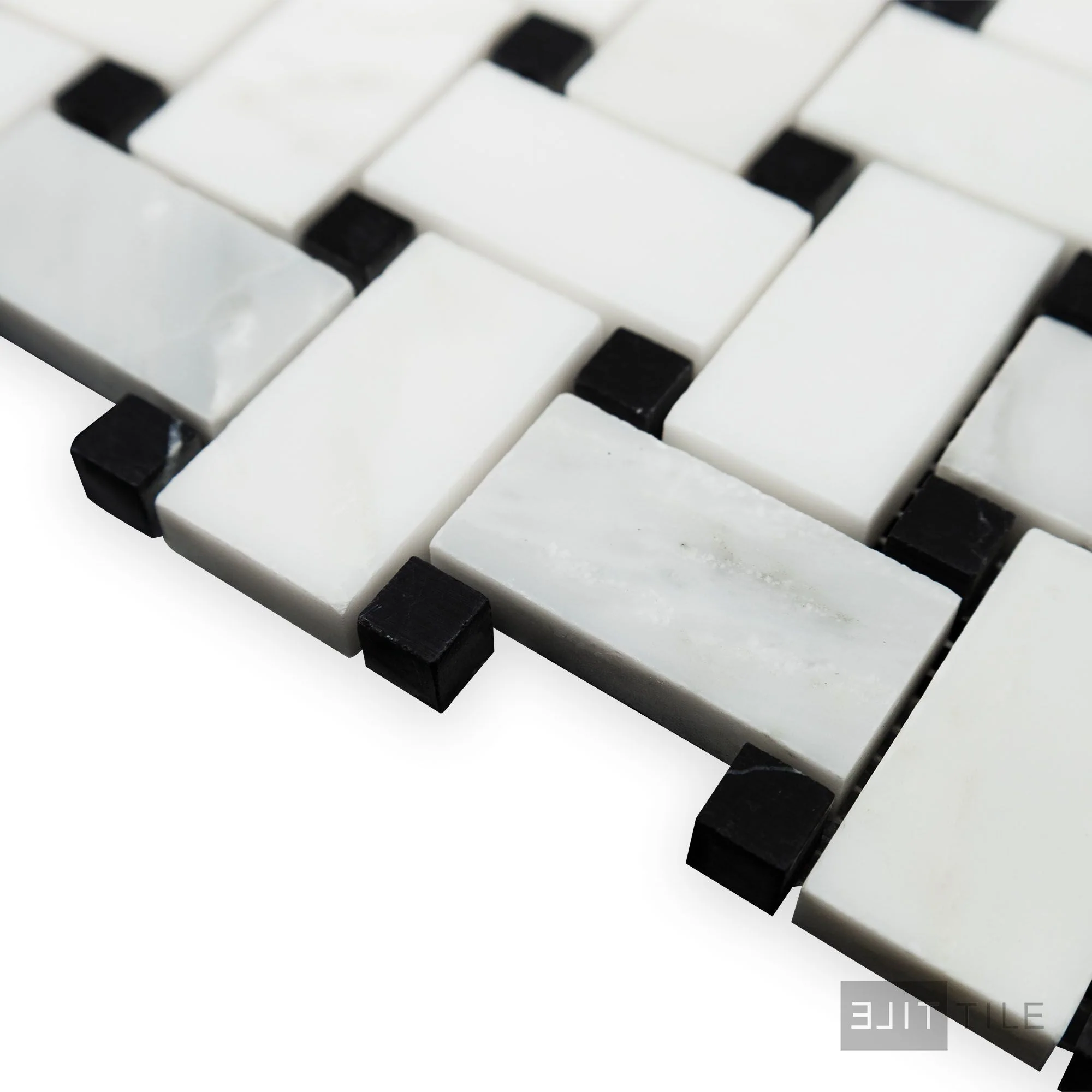Oriental White Marble Basketweave W/ Black Dot Honed Mosaic - Image 3