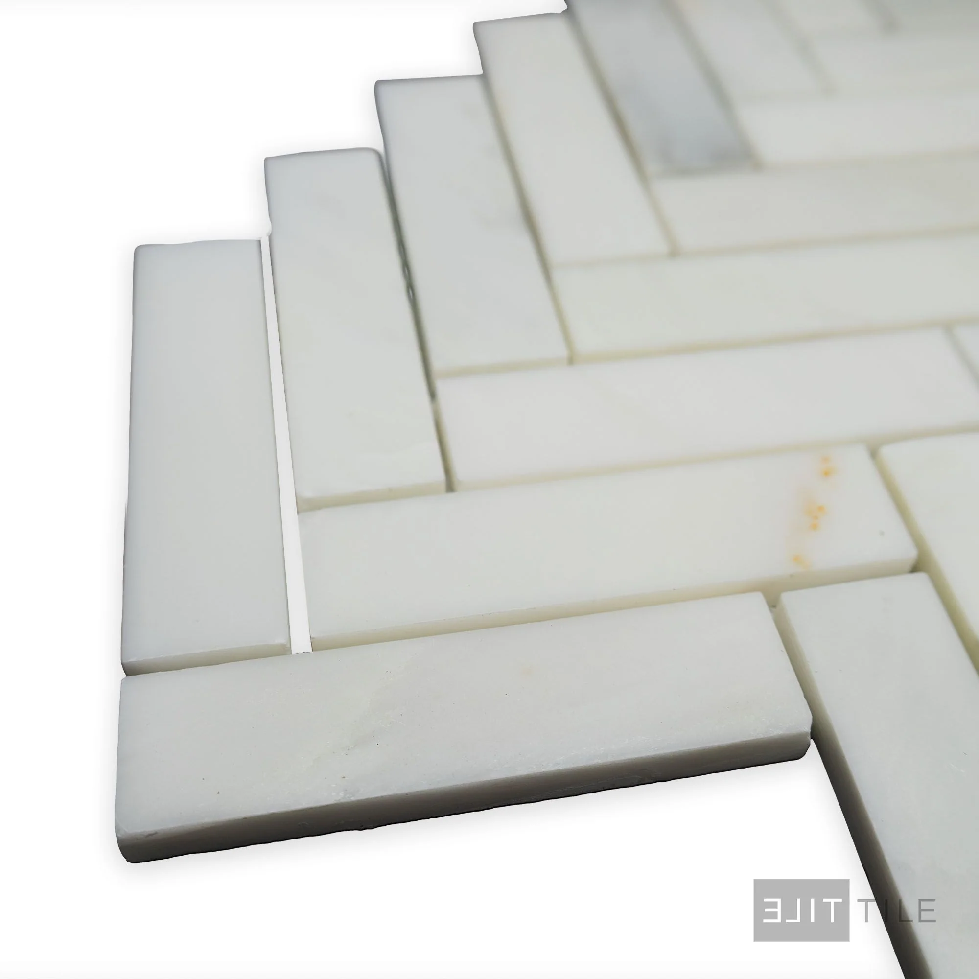 Oriental White Marble 1X4 Herringbone Polished Mosaic - Image 3