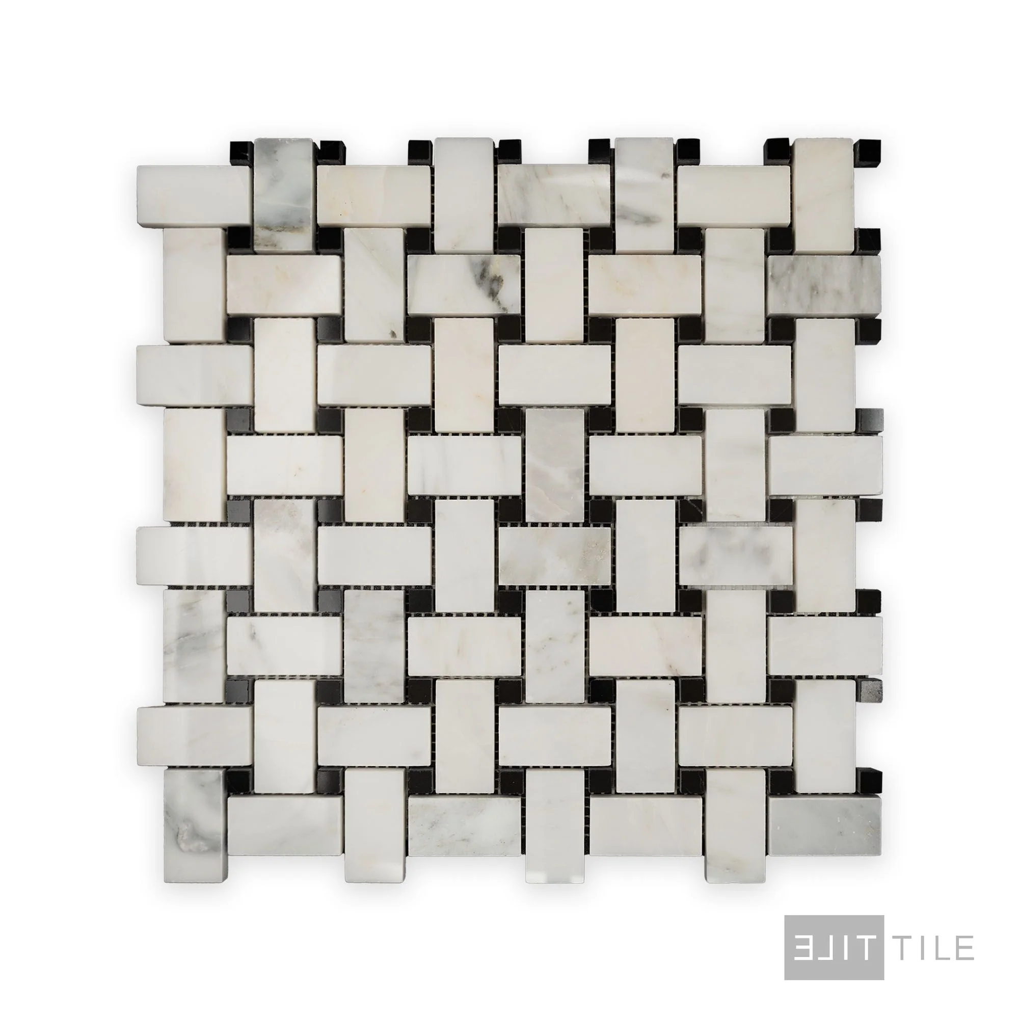 Oriental White Marble Basketweave W/ Black Dot Polished Mosaic - Image 2
