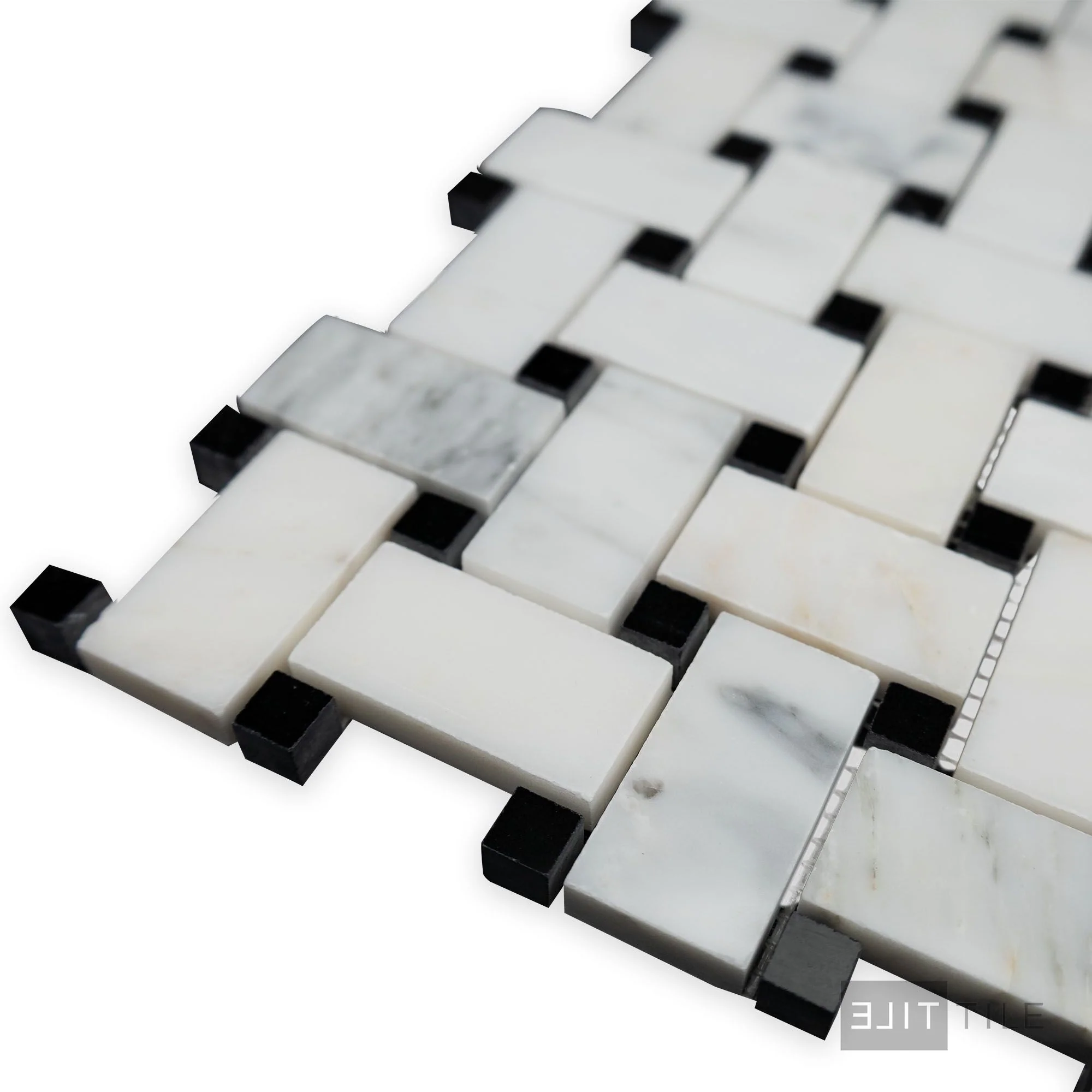 Oriental White Marble Basketweave W/ Black Dot Polished Mosaic - Image 3