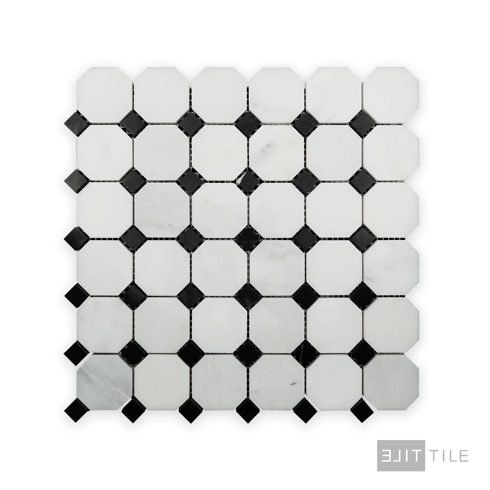 Oriental White Marble Octagon W/ Negro Marquina Polished Mosaic - Image 2