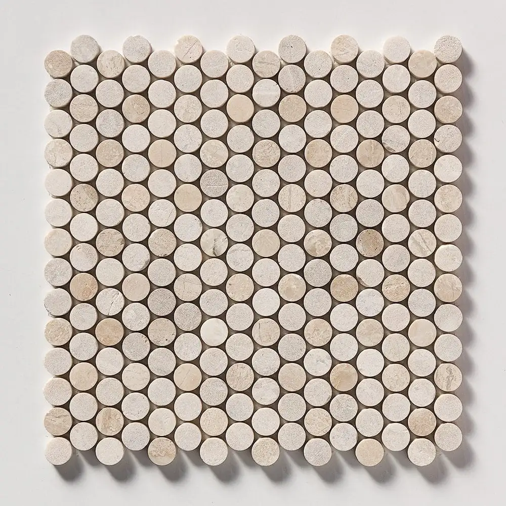 Penny Round Mosaic Collection 11.25X11.75 Diana Royal Honed&Leather