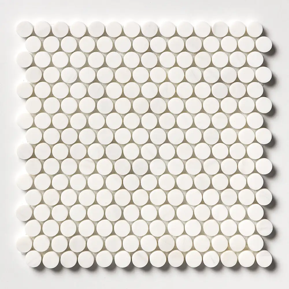 Penny Round Mosaic Collection 11.25X11.75 Snow White Honed - Image 3
