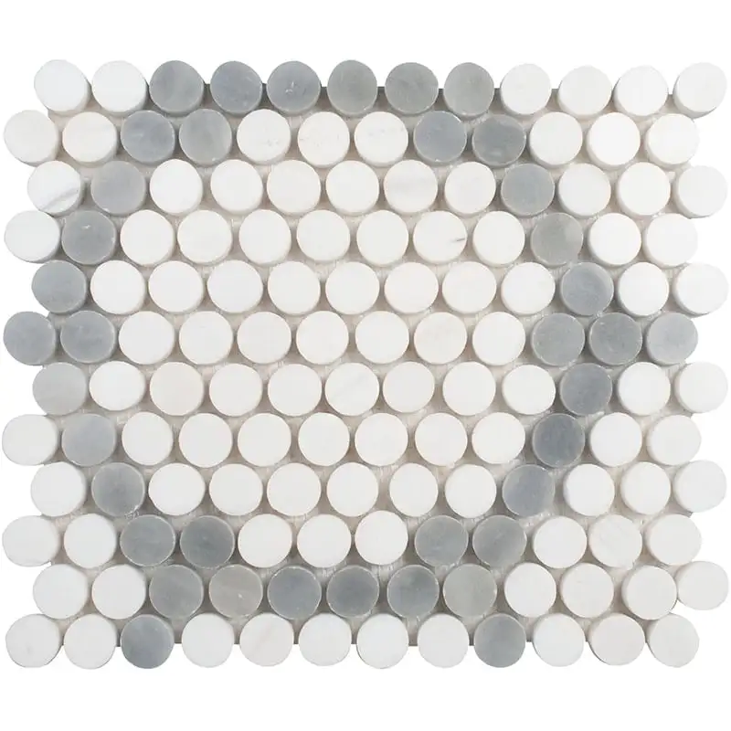 Penny Round Mosaic Collection 8-7/16X10-1/16 Snow White Allure Honed