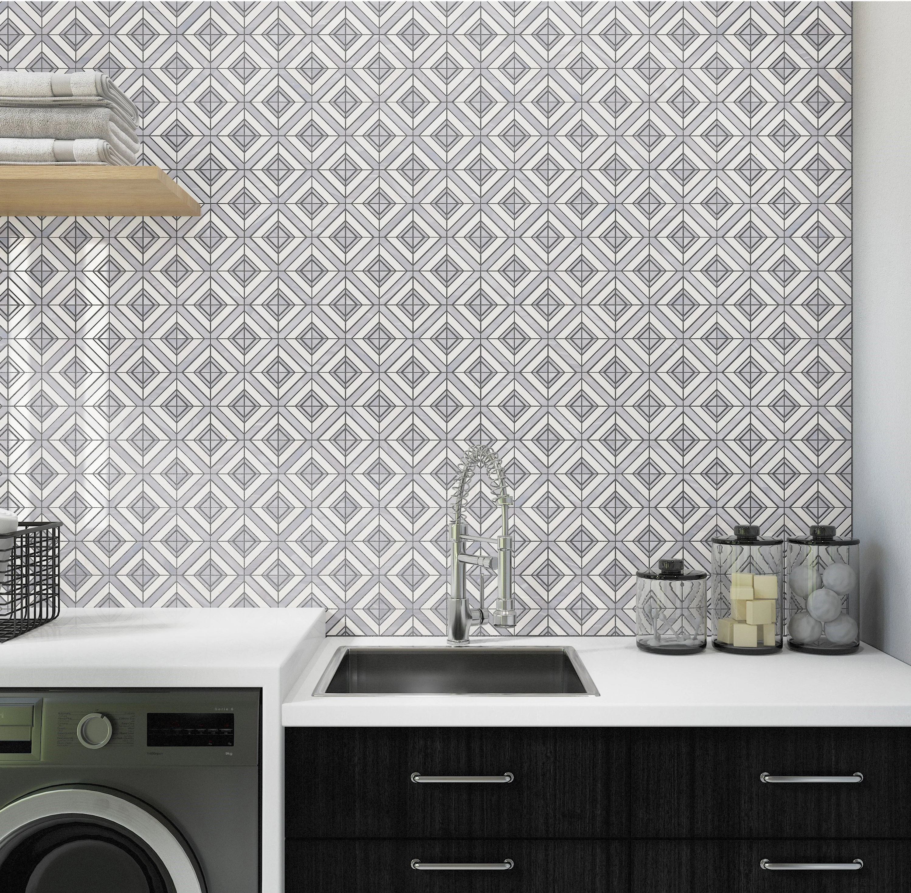 Perfit Mosaix Natural Stone Mosaic 18X12 Grey Palissandro & Thassos Polished - Image 2