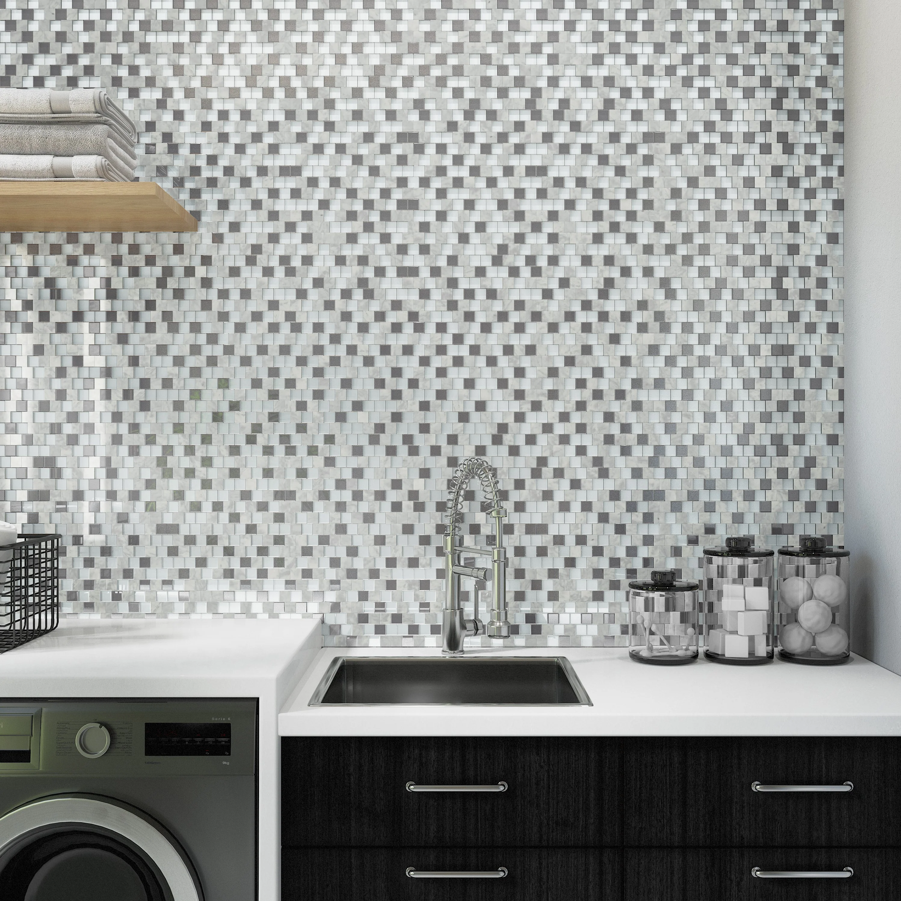 Perfit Mosaix 1X1 Natural Stone Mosaic 18X12 White Carrara & Glass Polished - Image 2