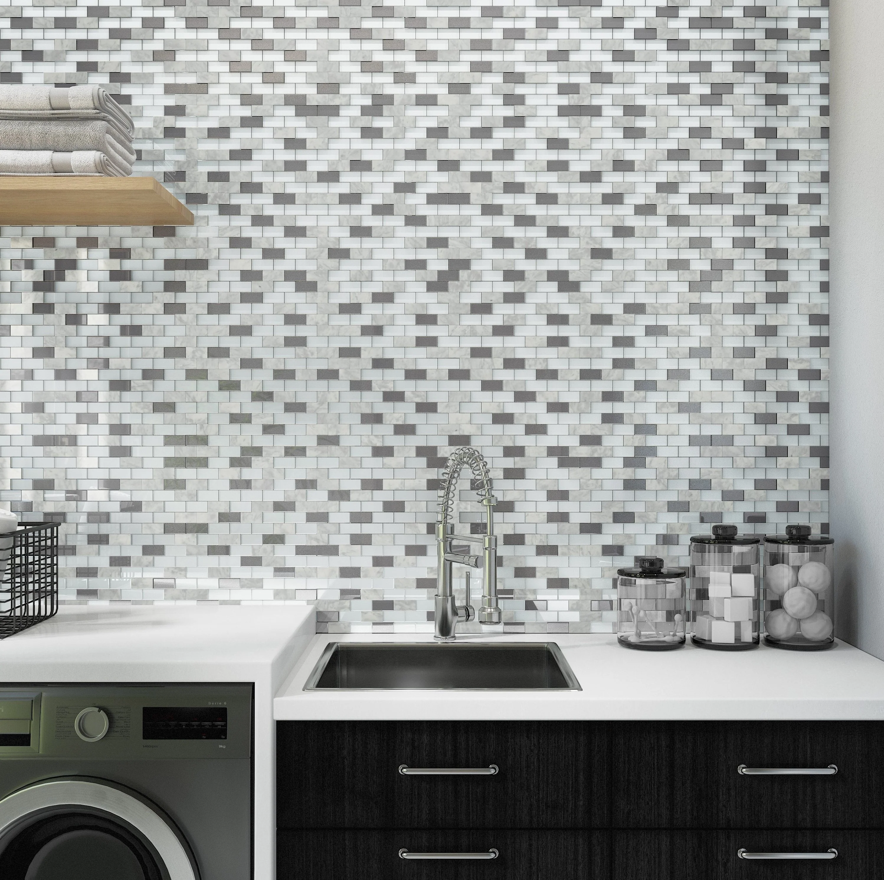 Perfit Mosaix 1X2 Natural Stone Mosaic 18X12 White Carrara & Glass Polished - Image 2
