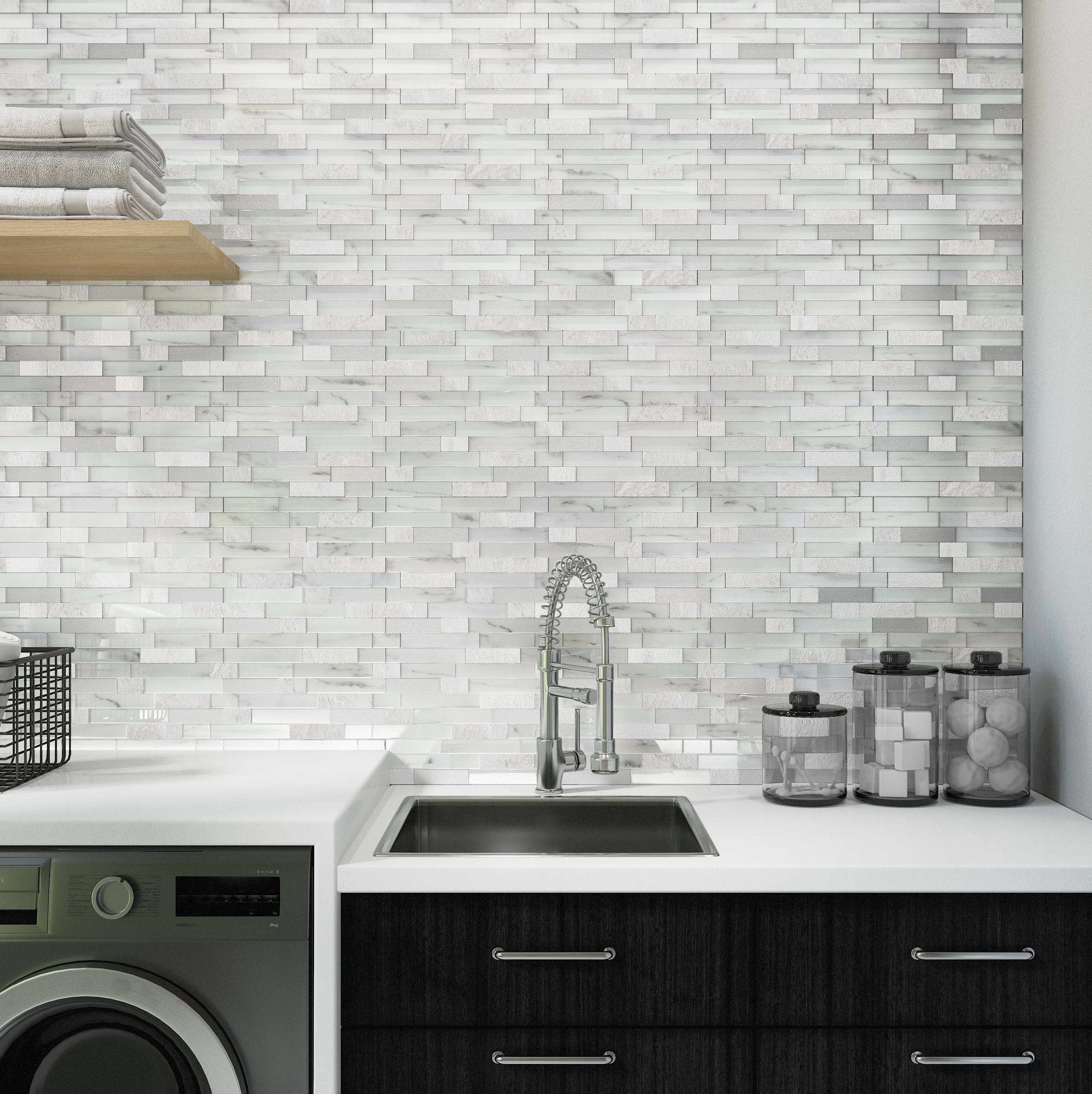 Perfit Mosaix Natural Stone Mosaic 18X12 White Carrara & Glass Split Face - Image 2