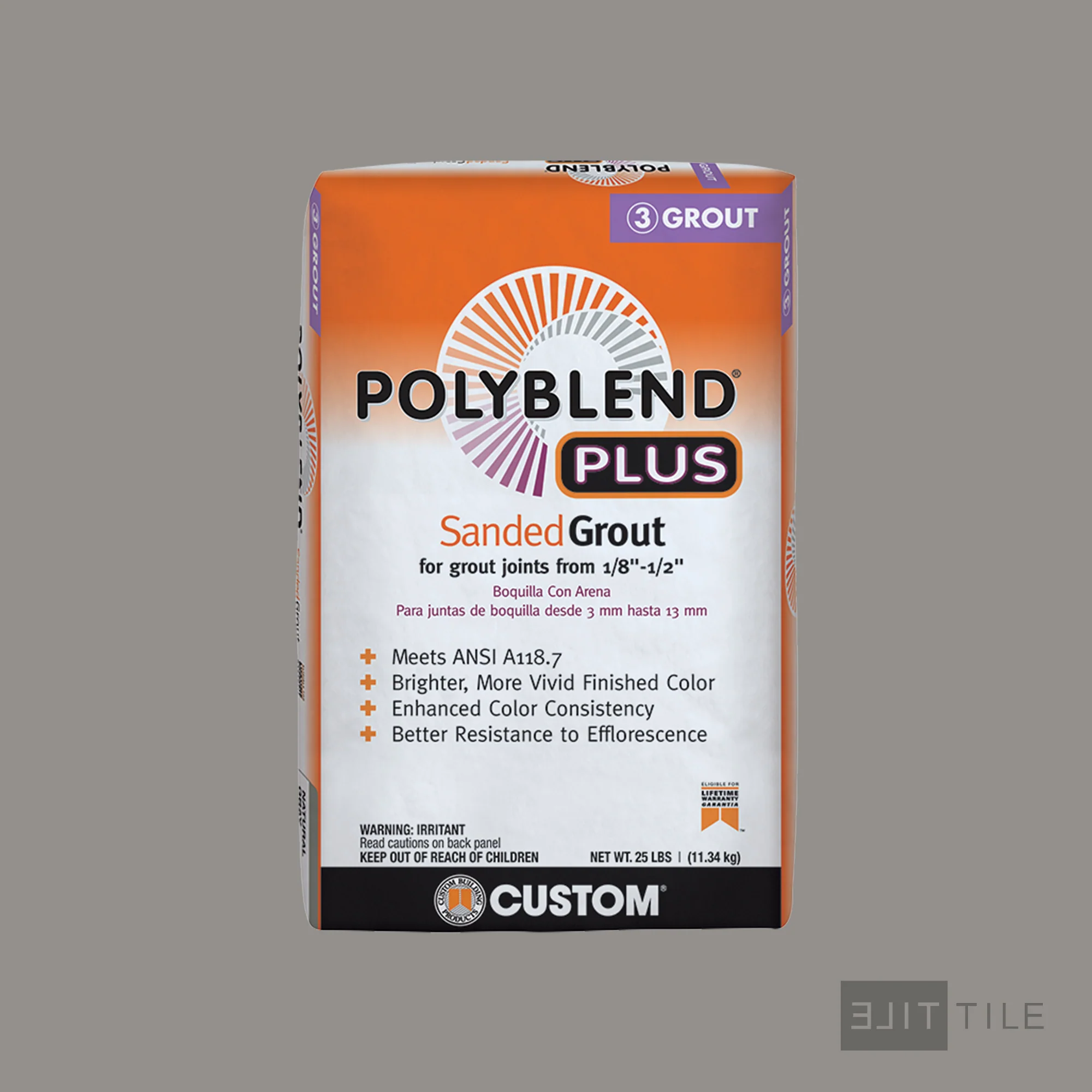 Polyblend Plus Sanded Tile Grout 25 Lb. Bag #165 Delorean Gray