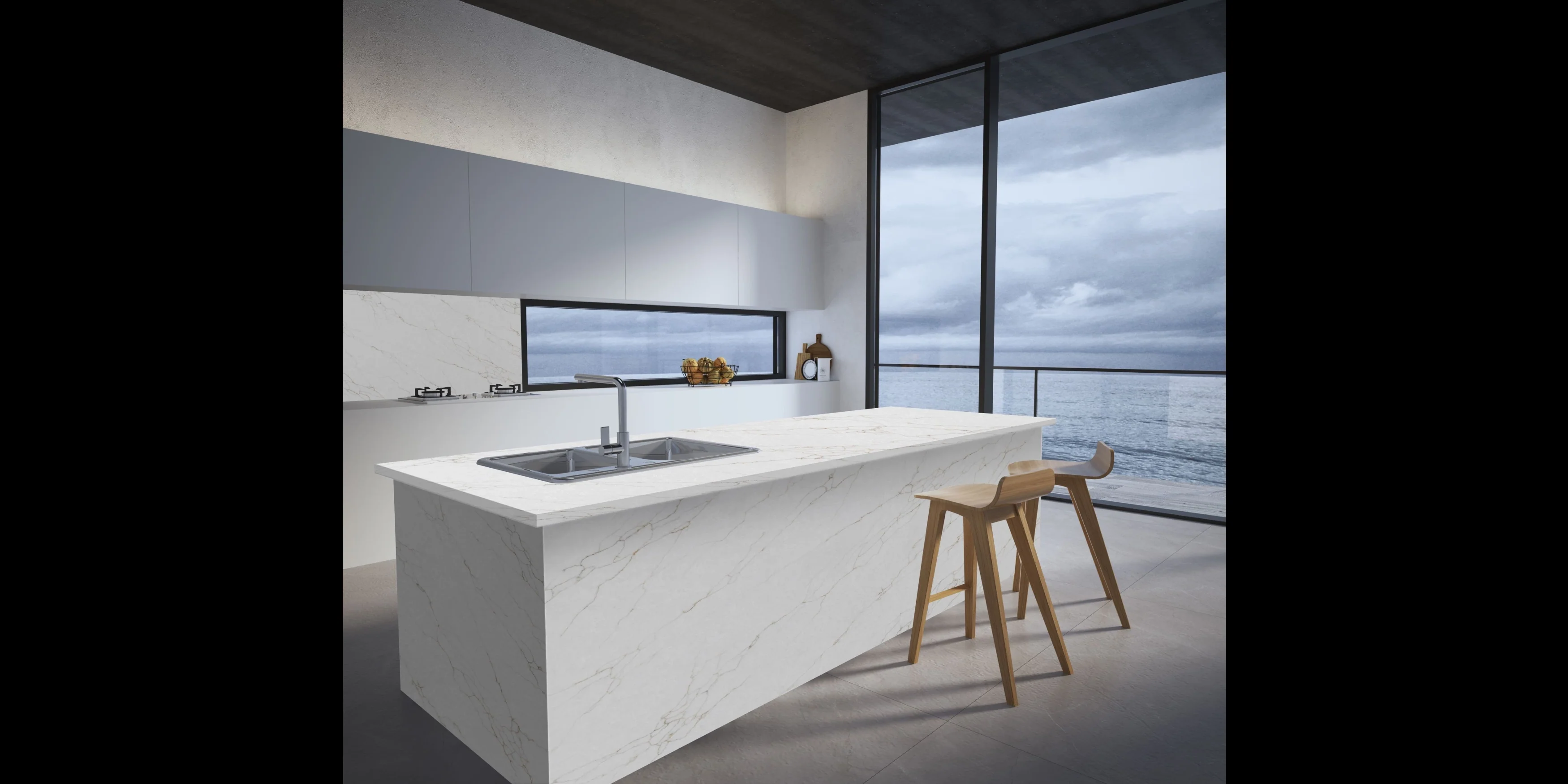 Quartz Prefab Countertop Left 9'X'2' Venation Oro Polished - Image 2