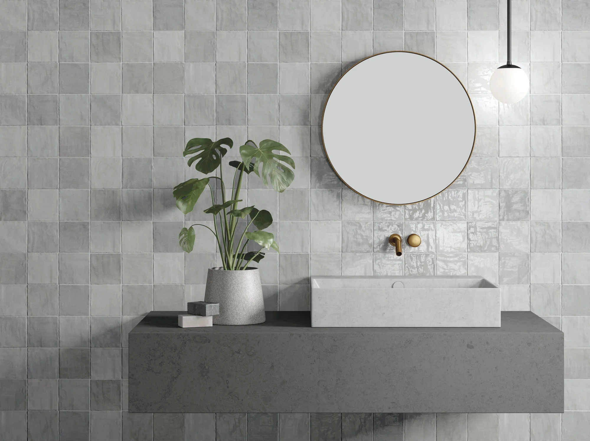 Riad Wall Tile 4X4 Grey Glossy - Image 2