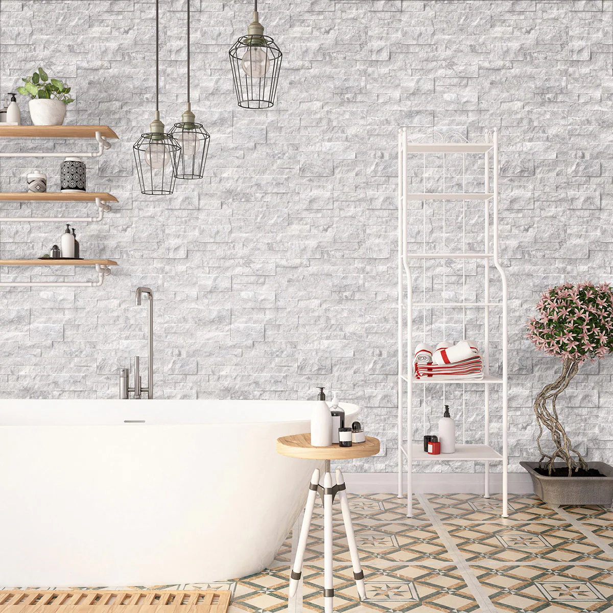 Rockmount Marble Stacked Stone Panel 6X24 Cararra Splitface - Image 2