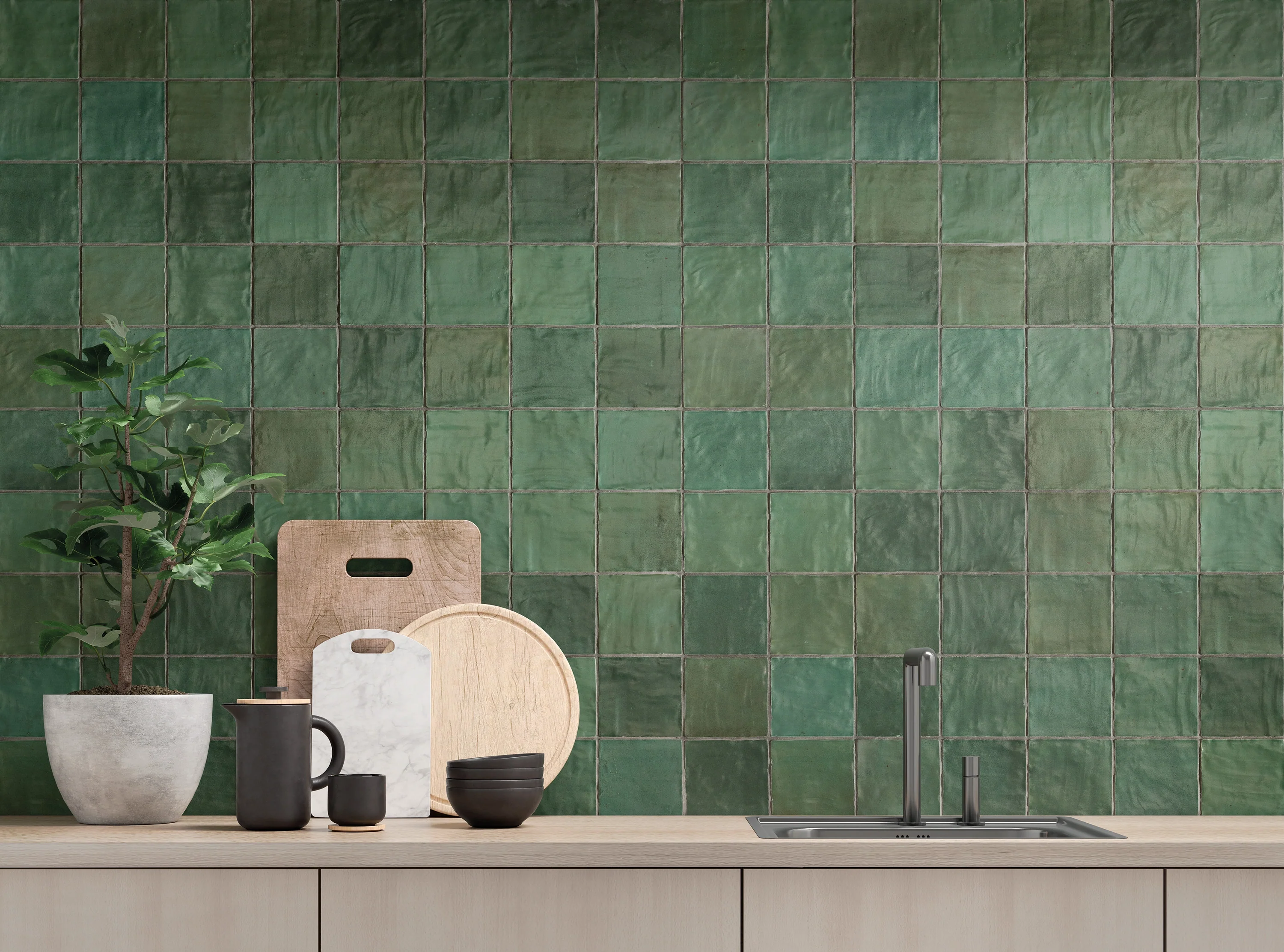 Sahn Wall Tile 4X4 Green Matte - Image 2