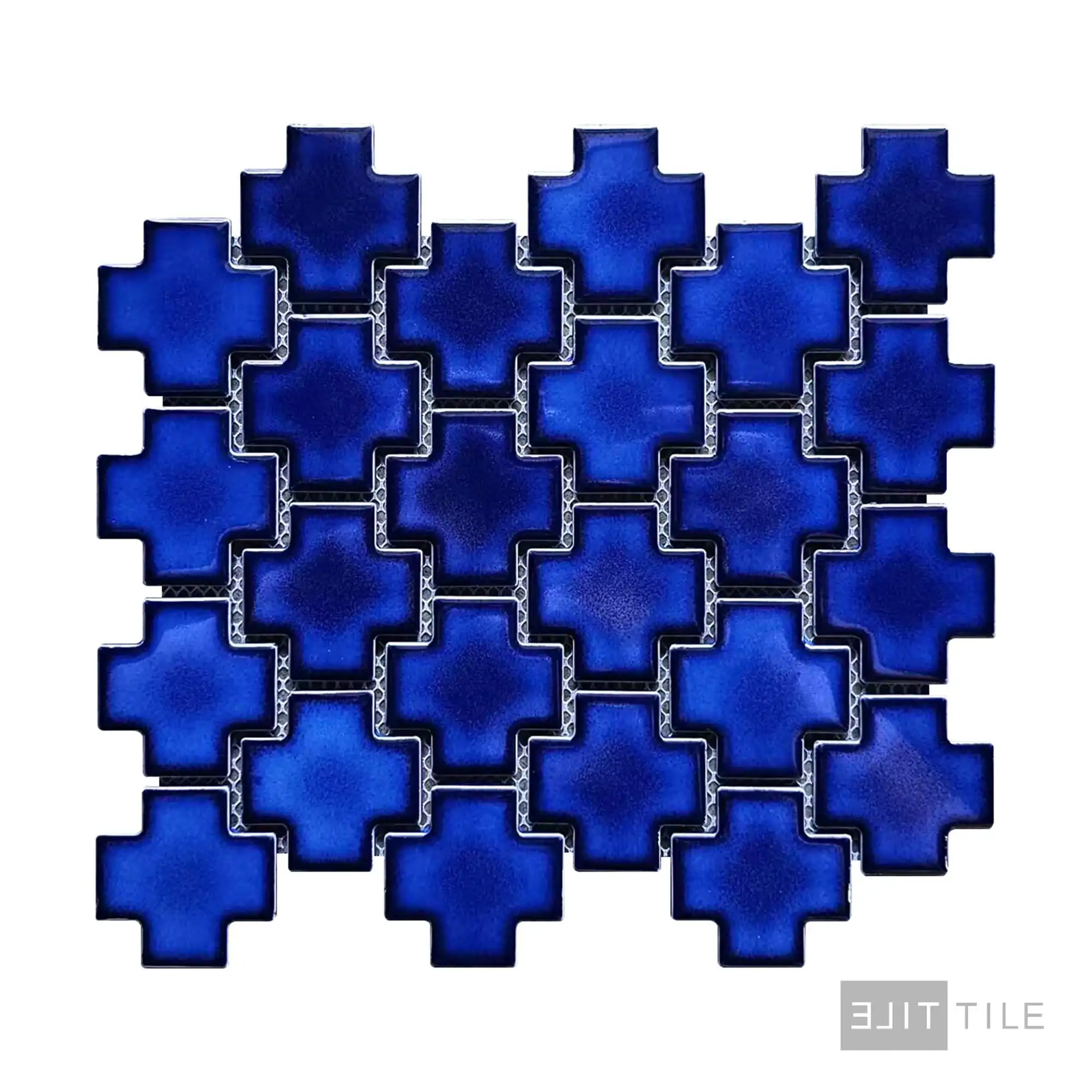Shapes Cross Porcelain Mosaic 2X2 Cobalt Blue Matte - Image 2