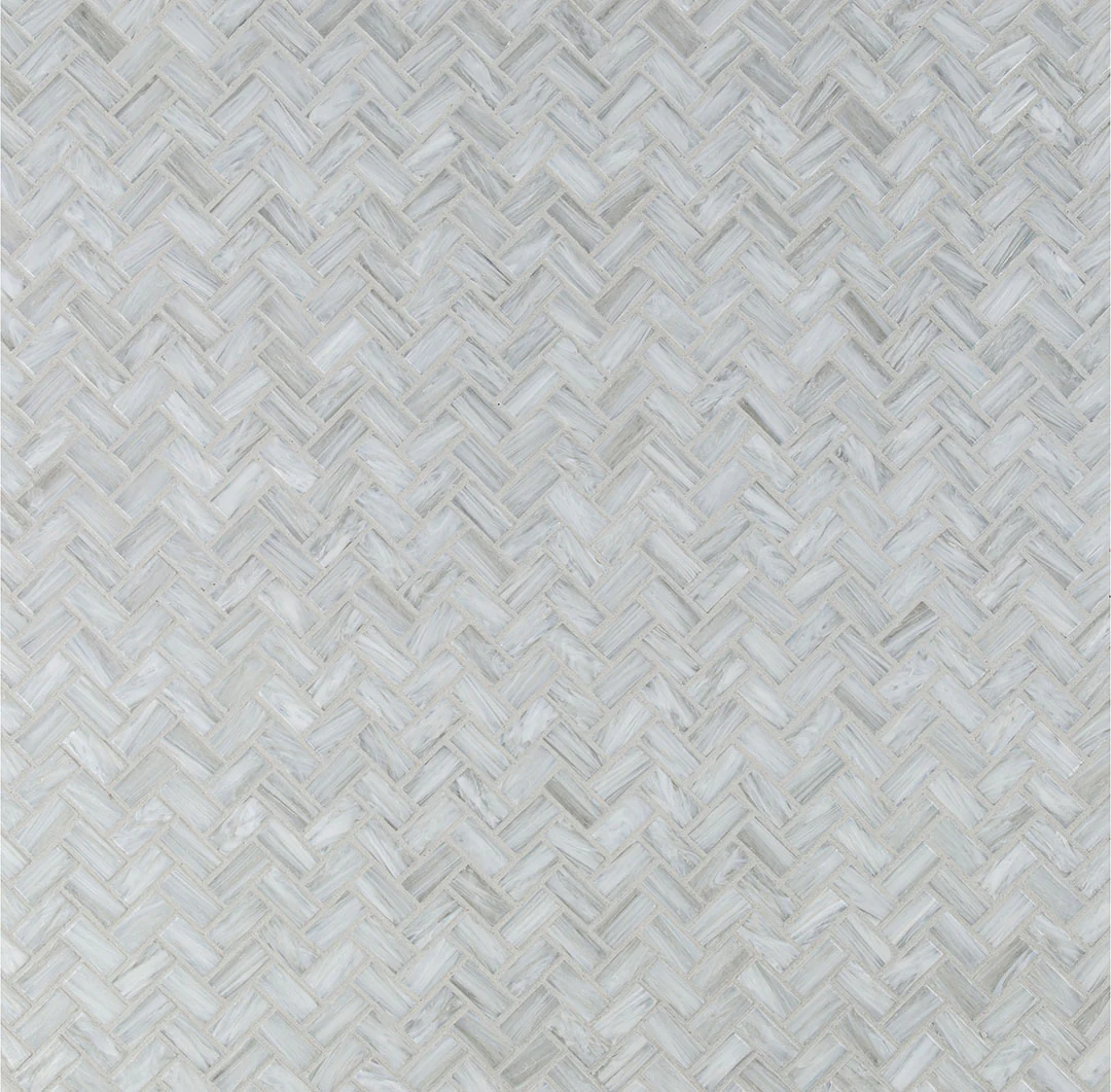 Shimmer Herringbone Mosaic 12X12 Ocean Foam Textured