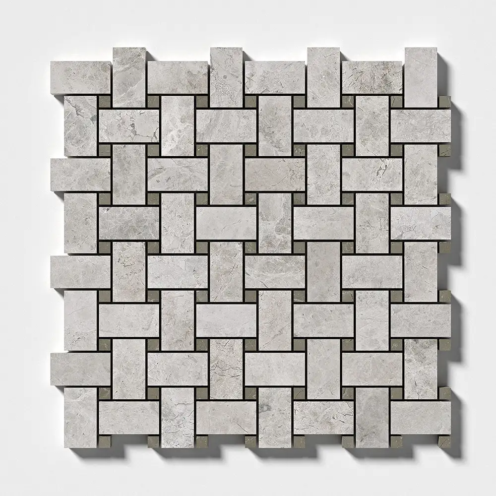 Silver Clouds Marble Basketweave Mosaic 12X12 Silver Clouds Tobacco Polished