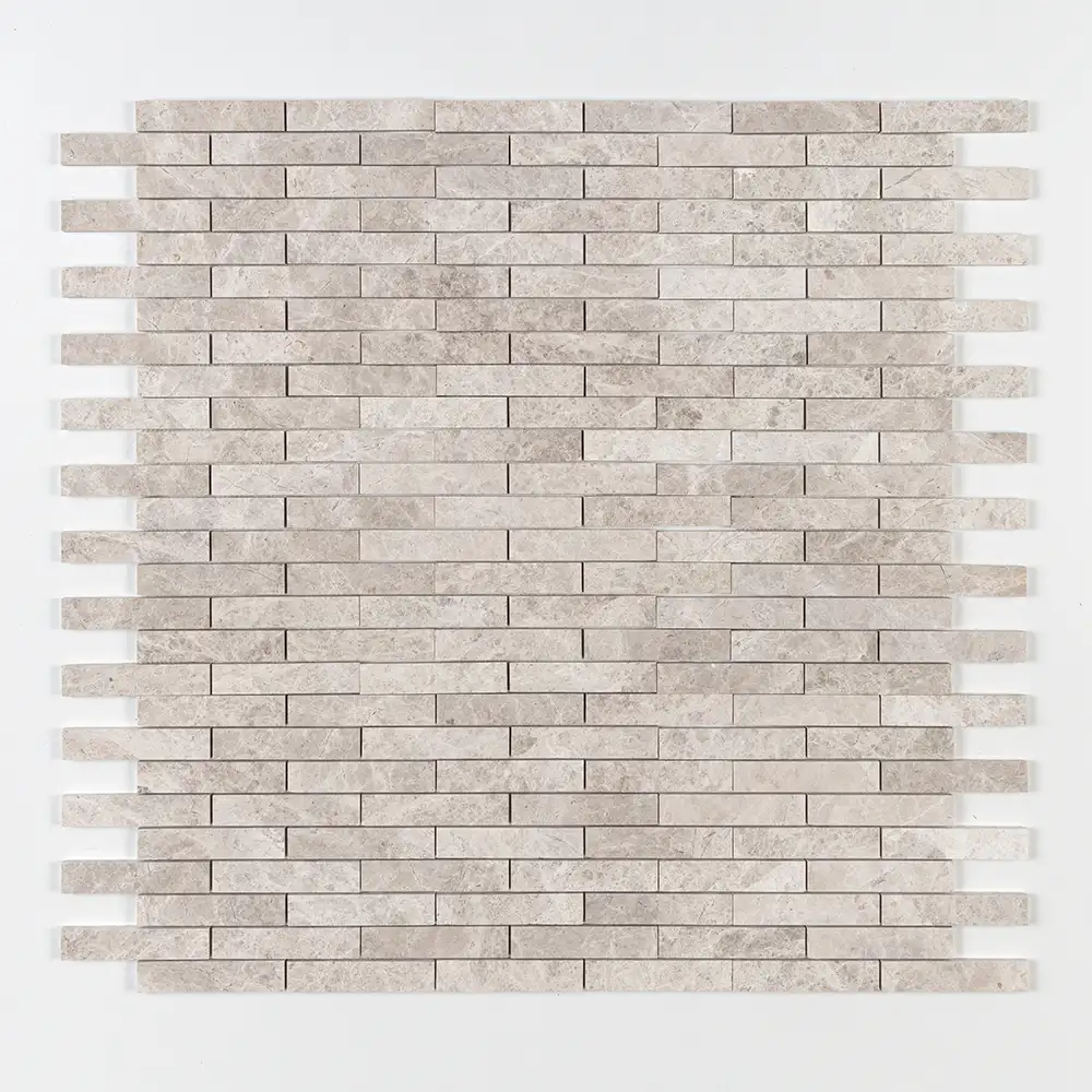 Silver Shadow Marble 1 1/4X6 Offset Stacked Mosaic 12X12 Silver Shadow Honed