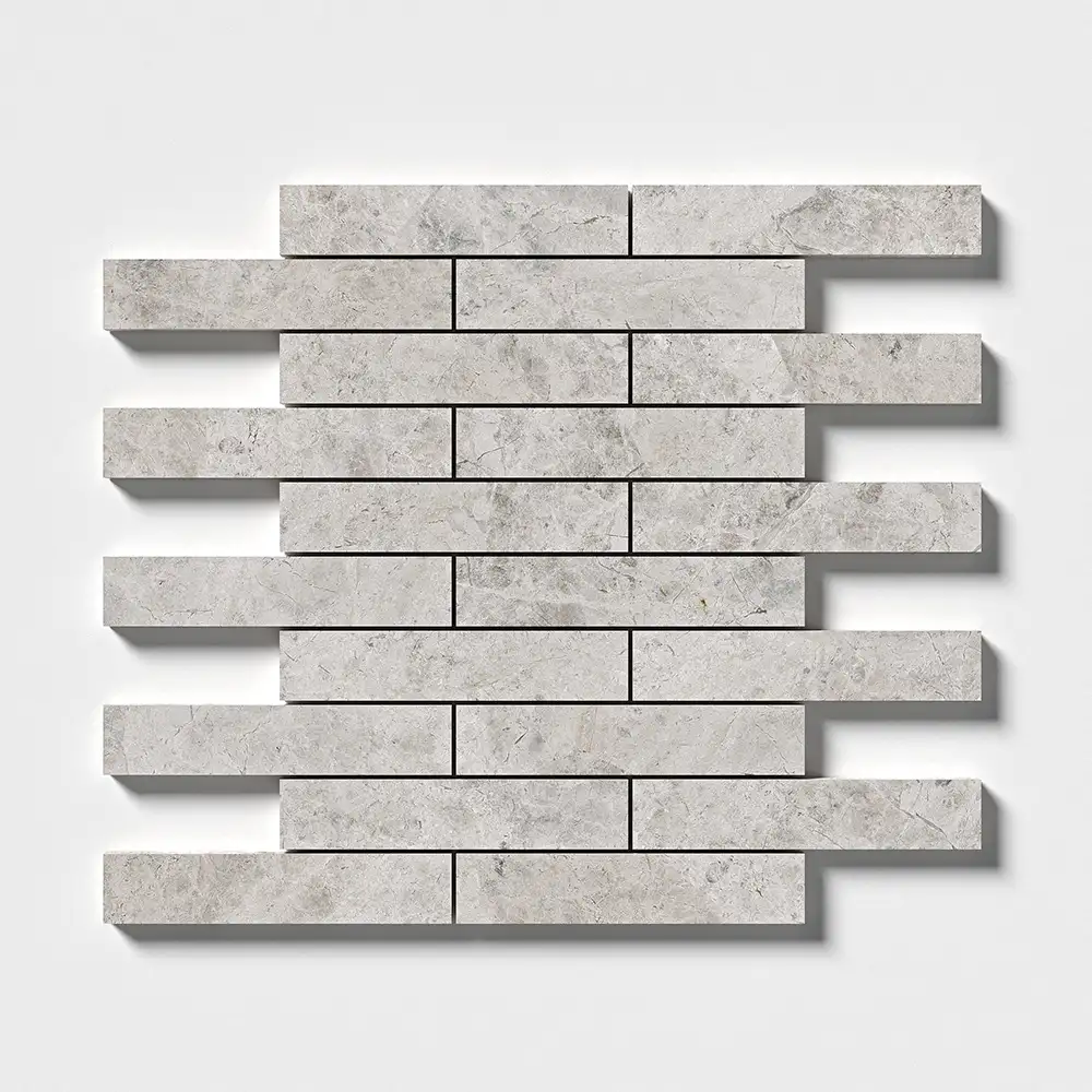 Silver Shadow Marble 1 1/4X6 Offset Stacked Mosaic 12X12 Silver Shadow Honed - Image 2